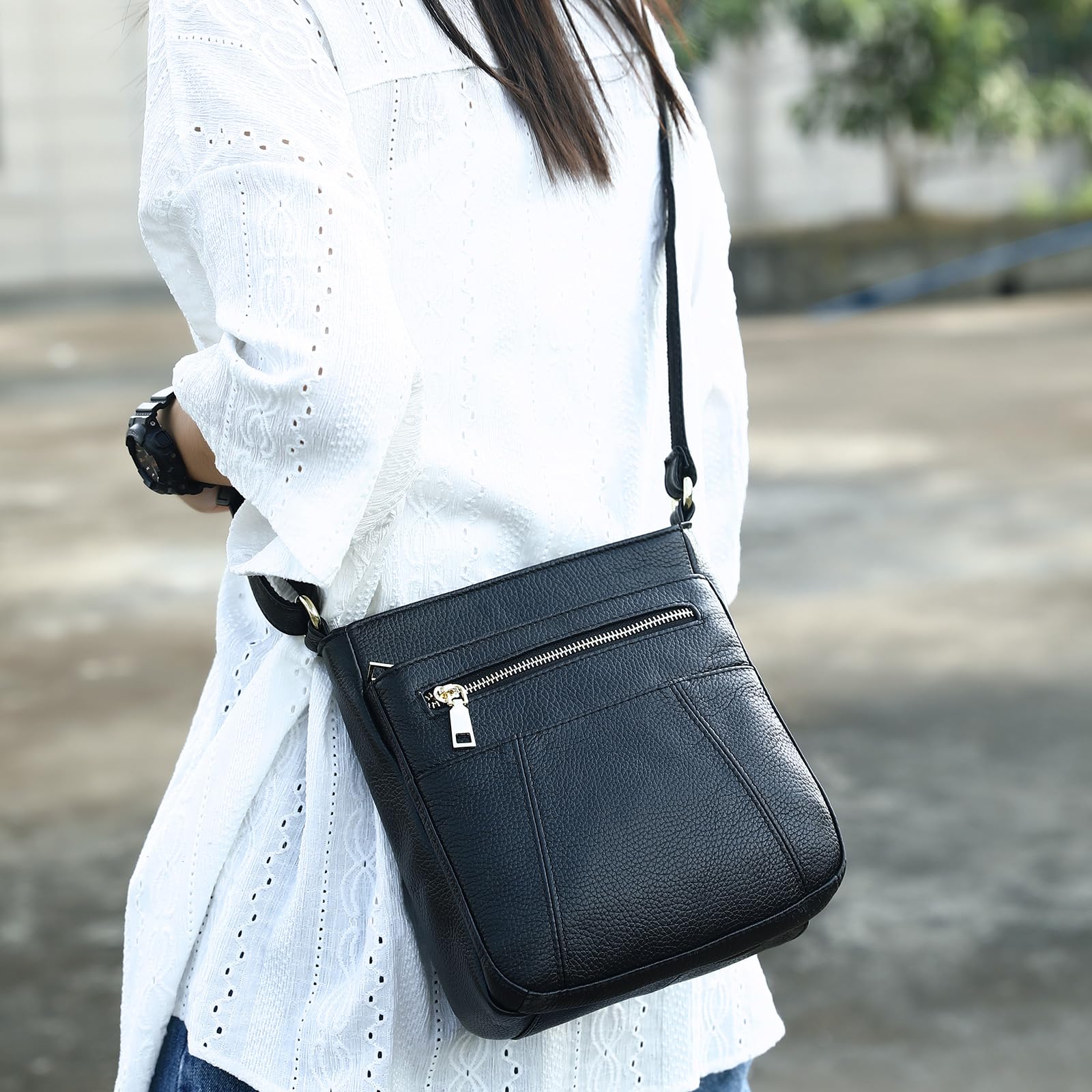 NIUCUNZH Women's Soft Leather Crossbody Bag with 4 Zipper Pockets - Perfect for Travel & Daily Use