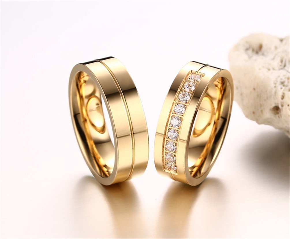 High Polished Titanium Cubic Zirconia Engagement Rings & Wedding Bands - 6mm Gold, Silver, Rose Gold - Perfect for Proposals, Anniversaries & Bridal Jewelry
