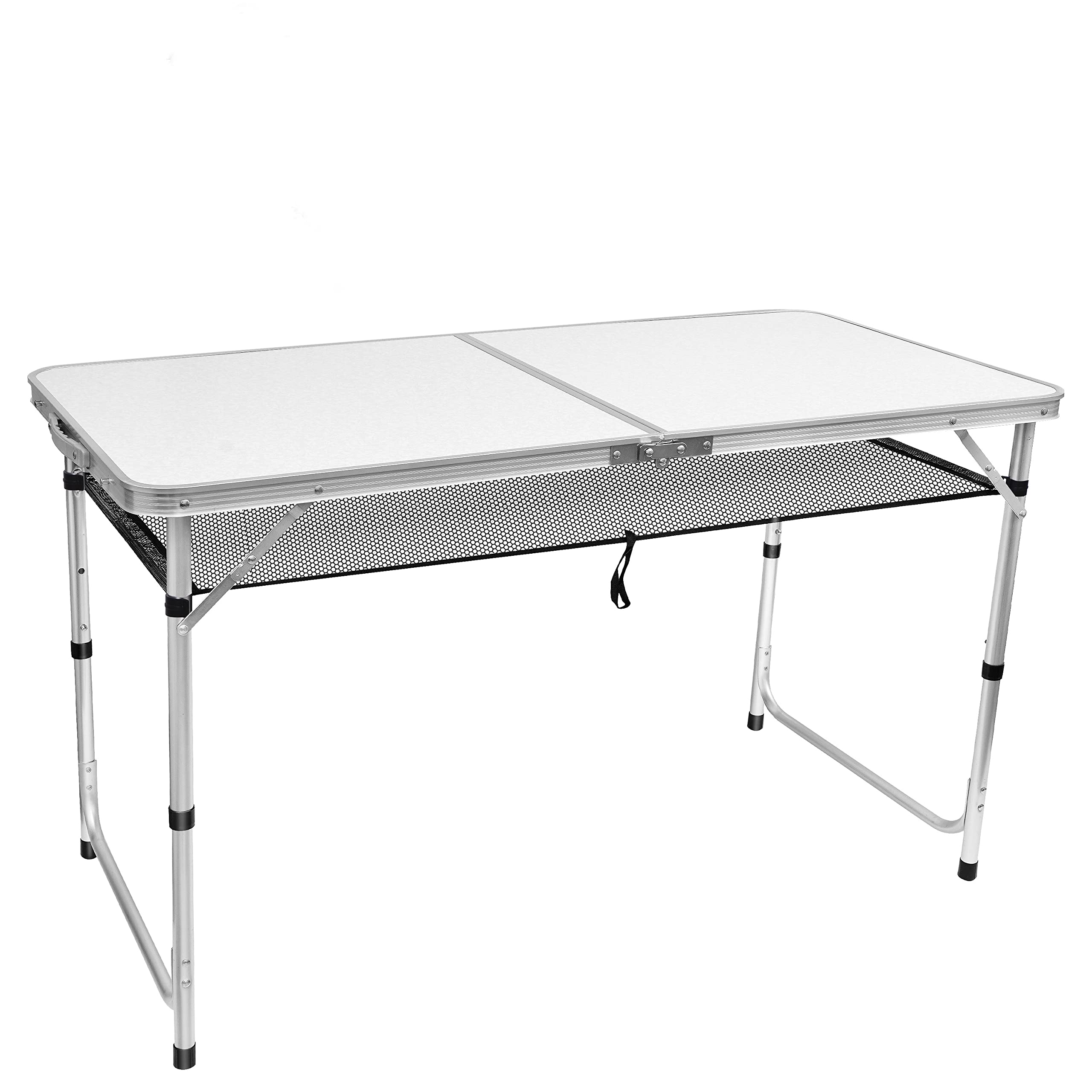 3-Level Adjustable Folding Camping Table - Lightweight Aluminum Portable Card Table with Mesh Holders & Carry Handle - Perfect for Outdoor Picnics, BBQs, Camping & Indoor Parties (Large Size)