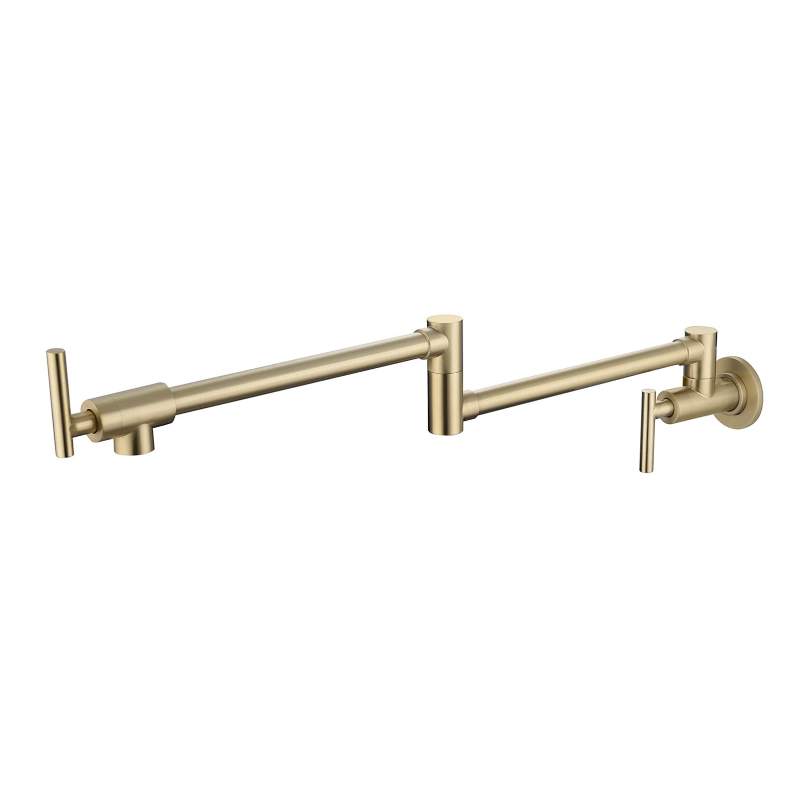Premium Solid Brass Wall Mount Folding Kitchen Faucet - Stretchable Double Joint Swing Arm Pot Filler Faucet in Gold - Perfect for Modern Kitchens, Bar Sinks & Small Spaces