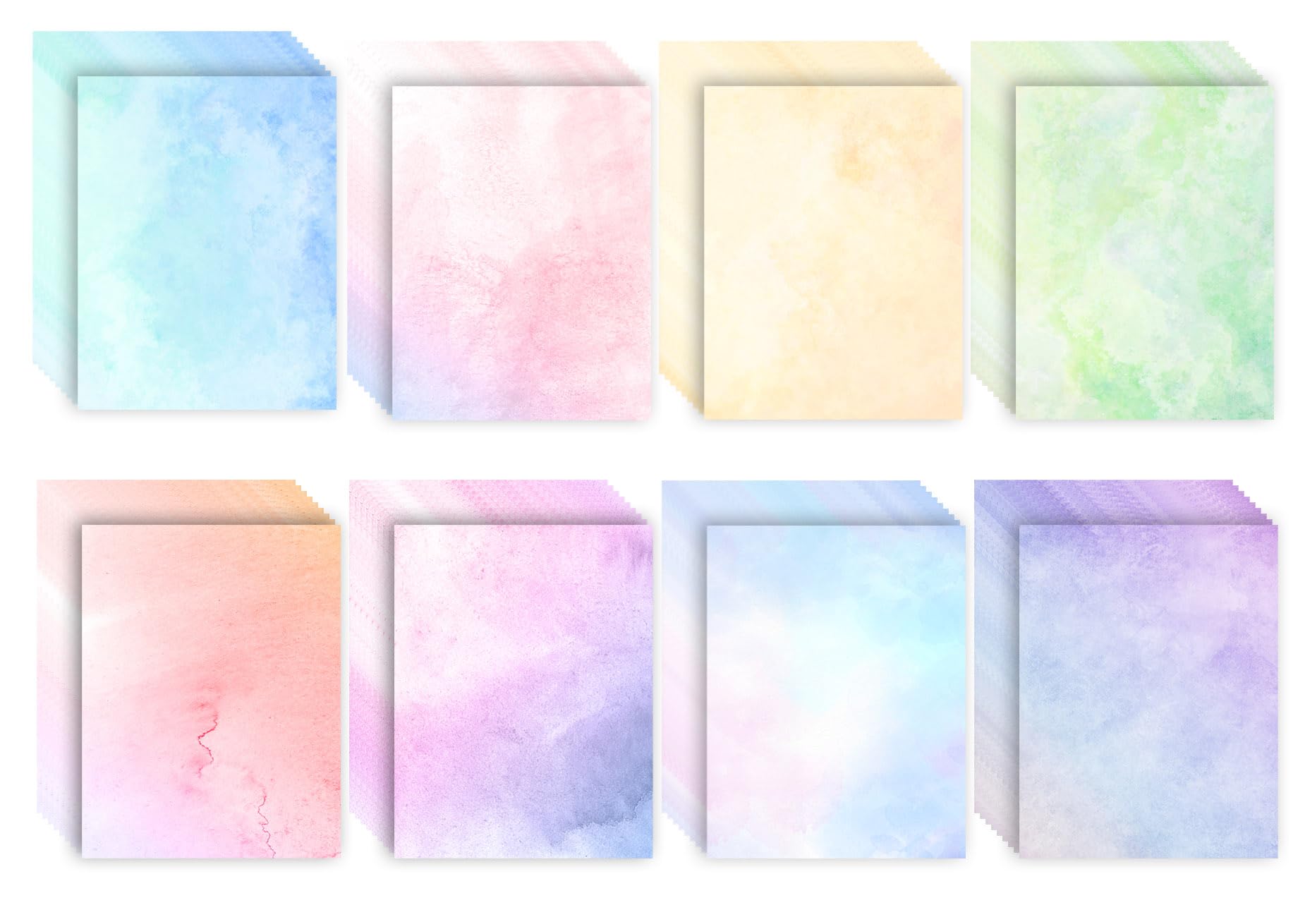 96 Sheets Watercolor Stationery Paper - 8.5 x 11 Inch Letter Size, Double Sided with 8 Unique Designs | Premium Colored Printer Paper for Letters, Scrapbooking, Crafts | Perfect for DIY Projects, Wedding Invitations & Art Journals