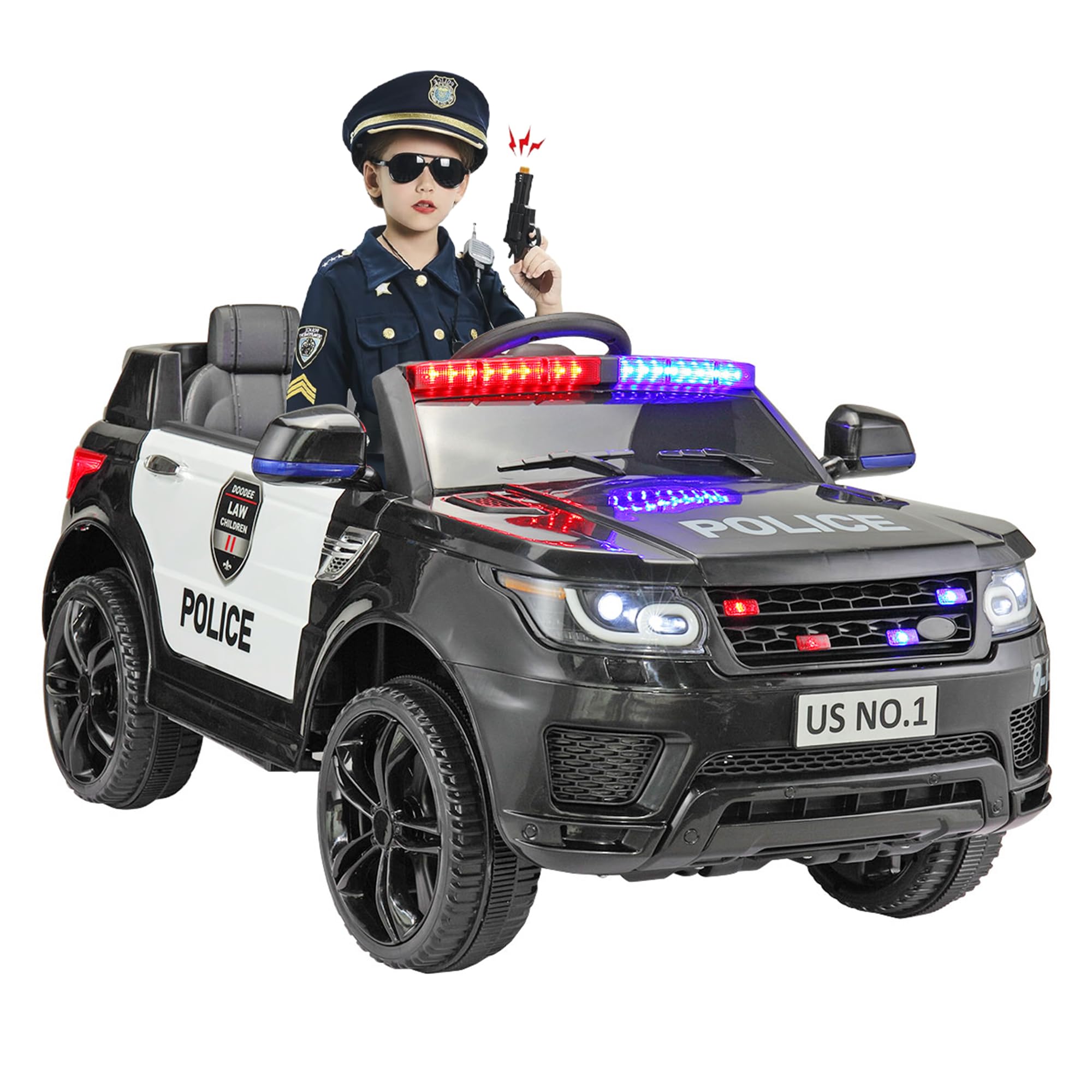 TOBBI 12V Electric Police Car Ride-On Toy for Kids Ages 3-6 - Remote Control & Parental Control, Realistic Lights & Siren, Large Police Vehicle Toy for Boys & Toddlers - Perfect for Indoor Play, Outdoor Adventures & Pretend Play as Little Officers (Black)