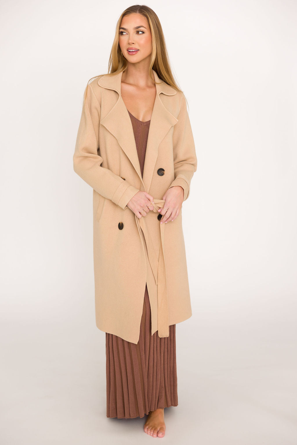 Luxury Cadenza Cashmere Blend Peacoat in Camel - Premium Women's Winter Coat for Office & Formal Occasions