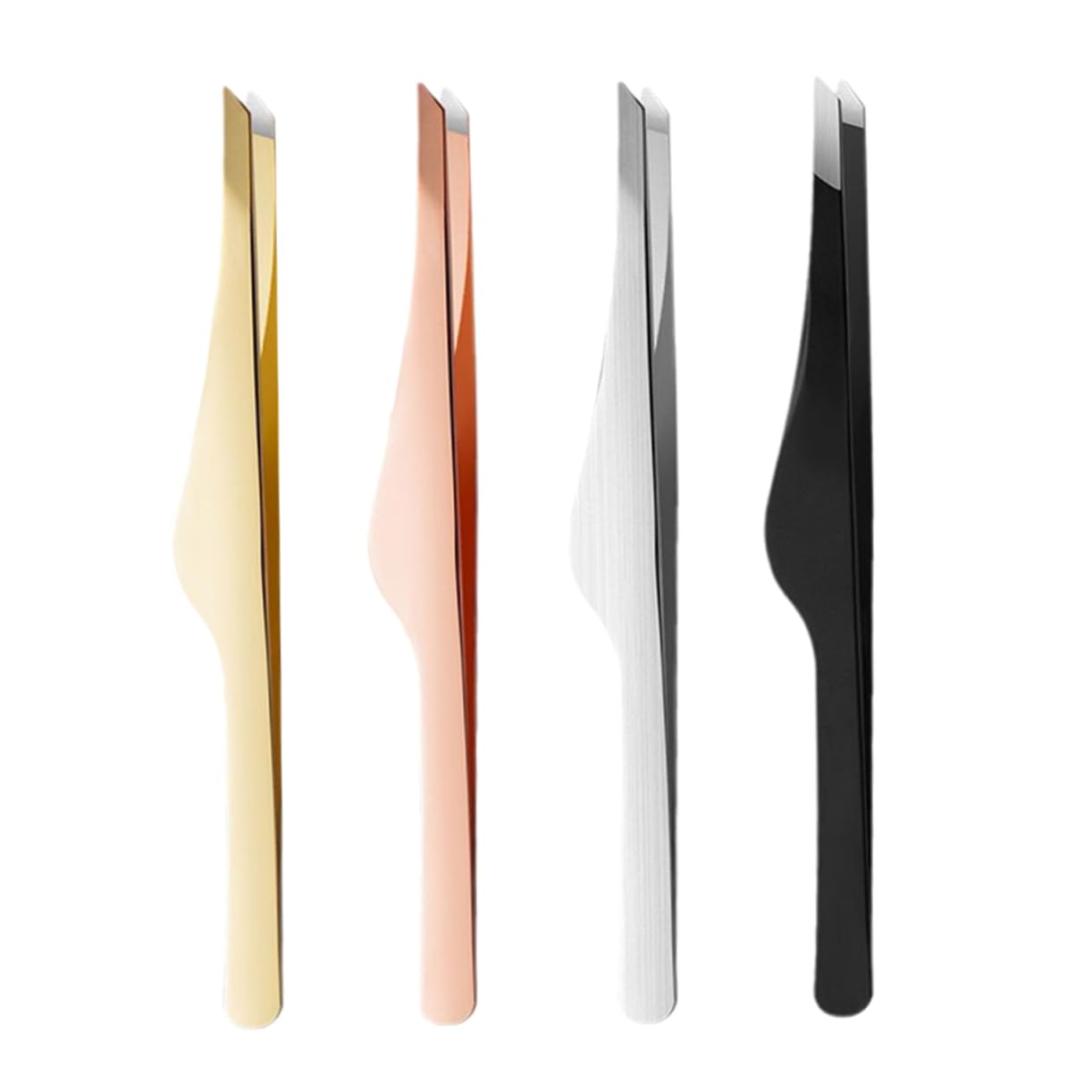 4pcs Professional Eyelash Extension Tweezers Set - Slant Tip & Straight Eyebrow Tweezers for Lash Application, False Eyelash Tools - Rose Gold Beauty Accessories (Perfect for Salon, Home Use & Professional Makeup Artists)