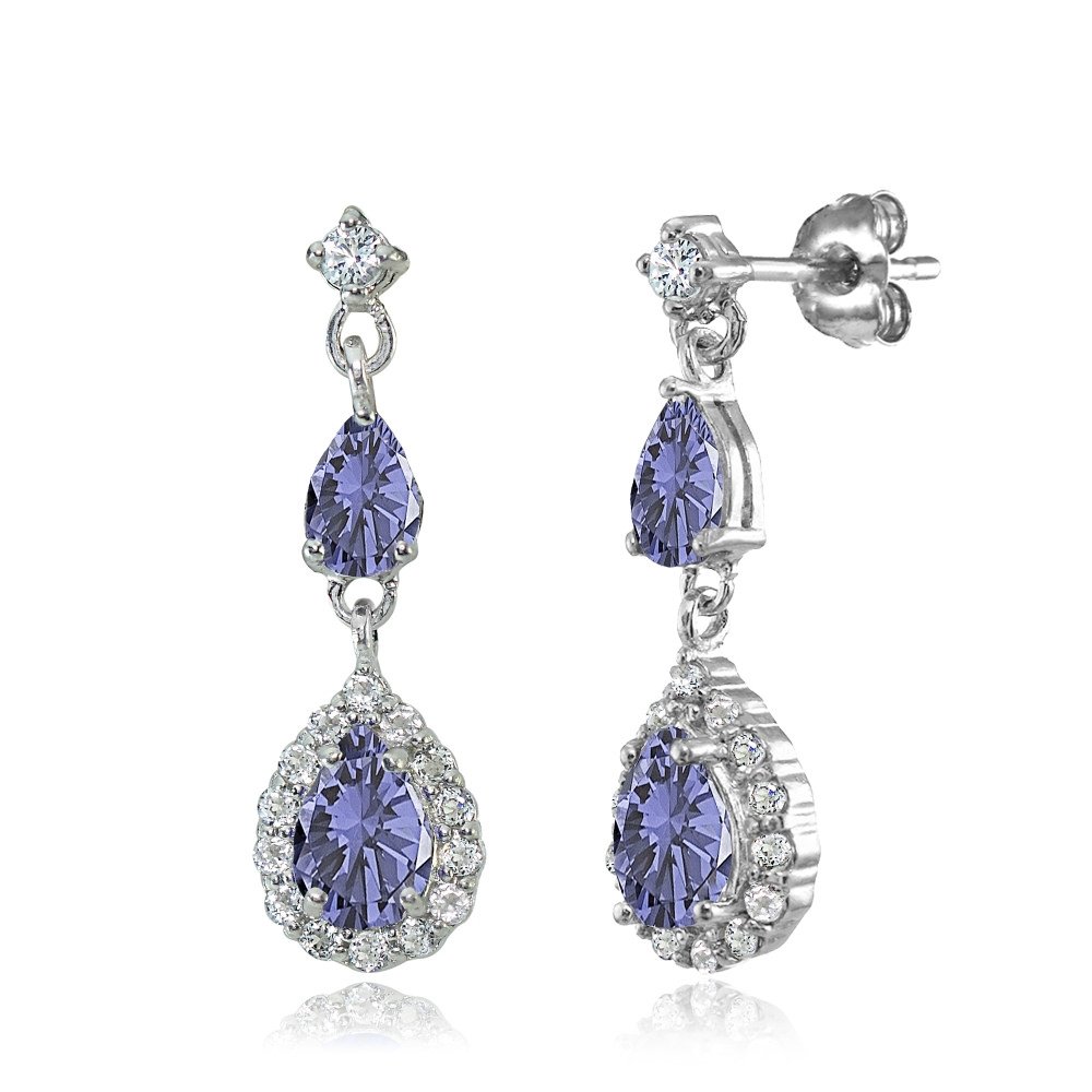 Sterling Silver Teardrop Dangle Earrings with Genuine/Created/Simulated Gemstones - Elegant Fashion Jewelry for Women & Girls | Perfect for Parties, Weddings & Daily Wear