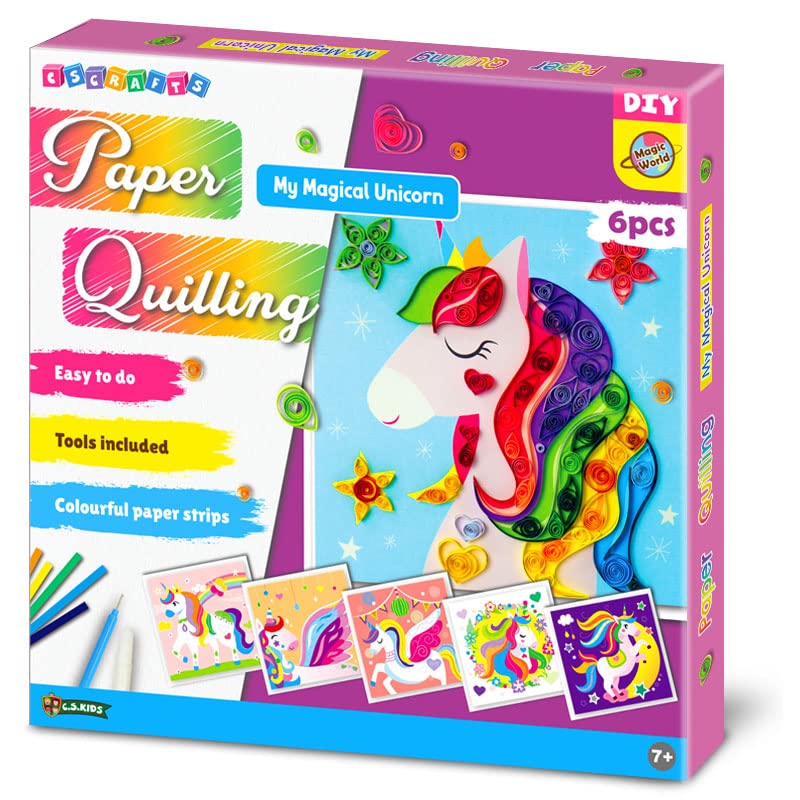 DIY 3D Paper Quilling Kit for Kids - Magical Unicorn Arts & Crafts Set with Paper Strips & Tools | Creative Gift for Girls Birthday Party, Classroom Activity & Homeschool Art Project