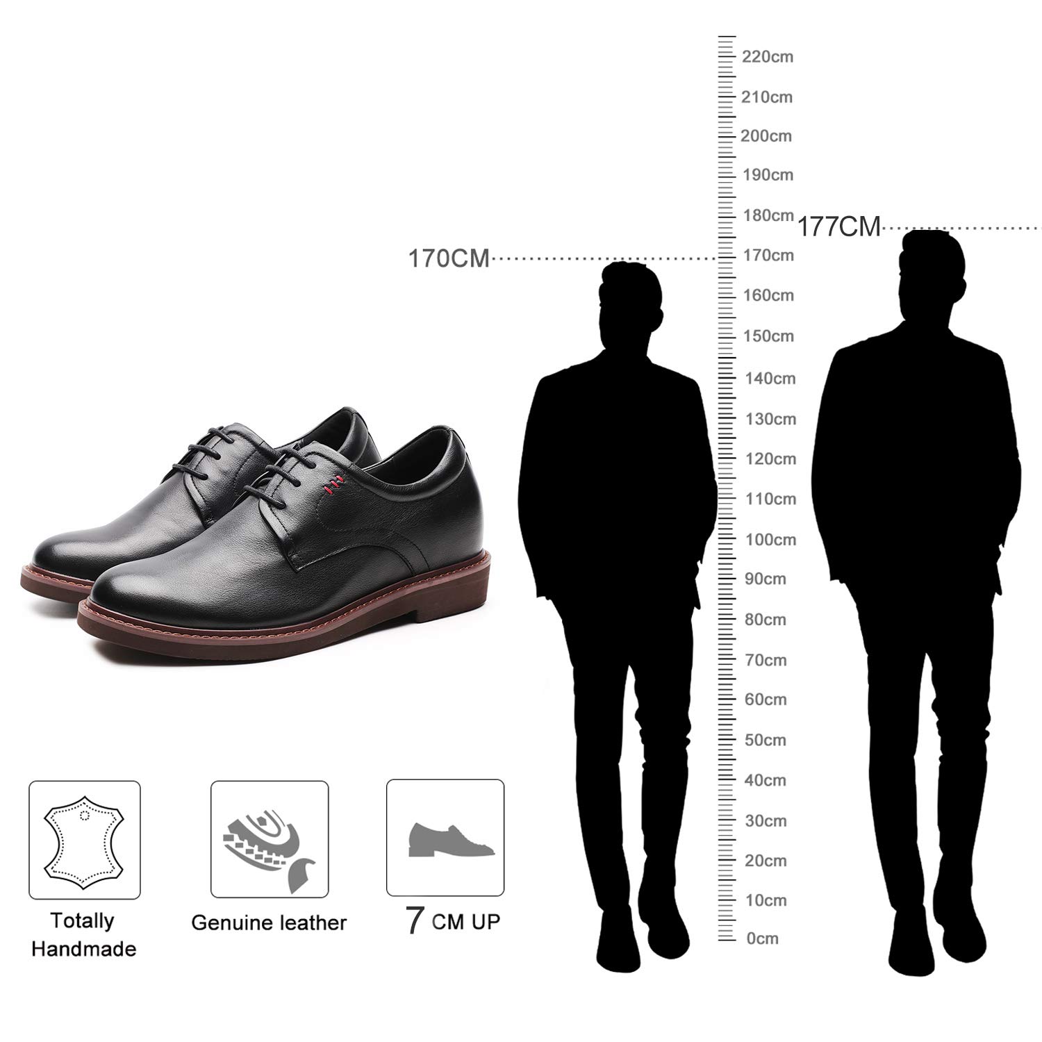CHAMARIPA Men's Invisible Height Increasing Elevator Shoes - Lace Up Leather Oxford Dress Shoes for Formal Occasions | Elevator Shoes for Men That Add Height Discreetly | Perfect for Weddings, Business Meetings & Special Events