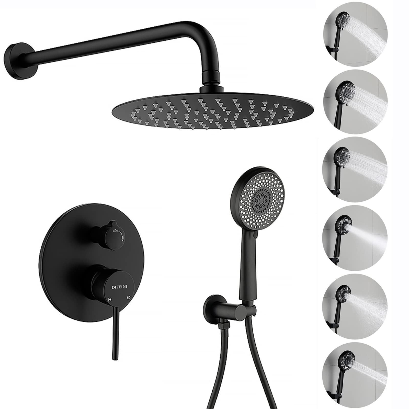 Matte Black Shower System - 10 Inch Stainless Steel Rainfall Shower Head with Rough-in Valve Trim Kit - Modern Bathroom Faucet Set for Luxury Spa Experience at Home