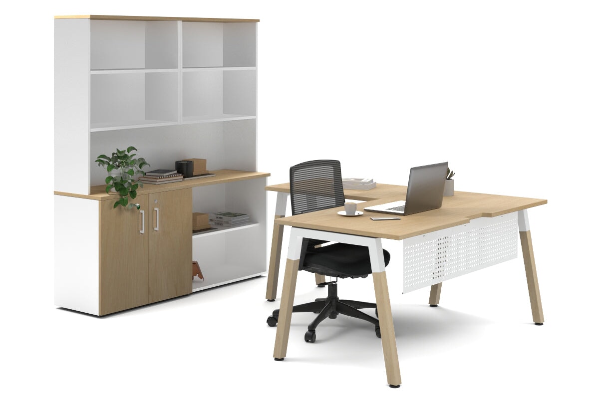Premium L-Shaped Executive Desk with Quadro A Legs & White Cross Beam - 1800L x 1700W Wooden Office Desk for Home & Business Workspaces