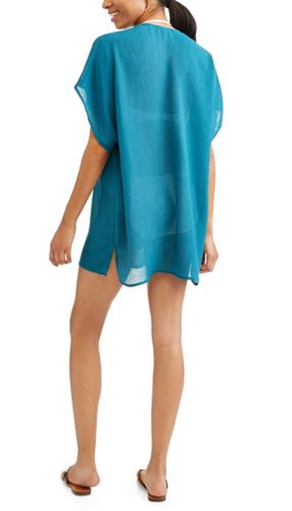 Time and Tru Crochet Lace Insert Swim Cover Up - Teal Beach Dress for Women | Perfect Poolside Coverup, Summer Vacation Outfit & Boho Beachwear