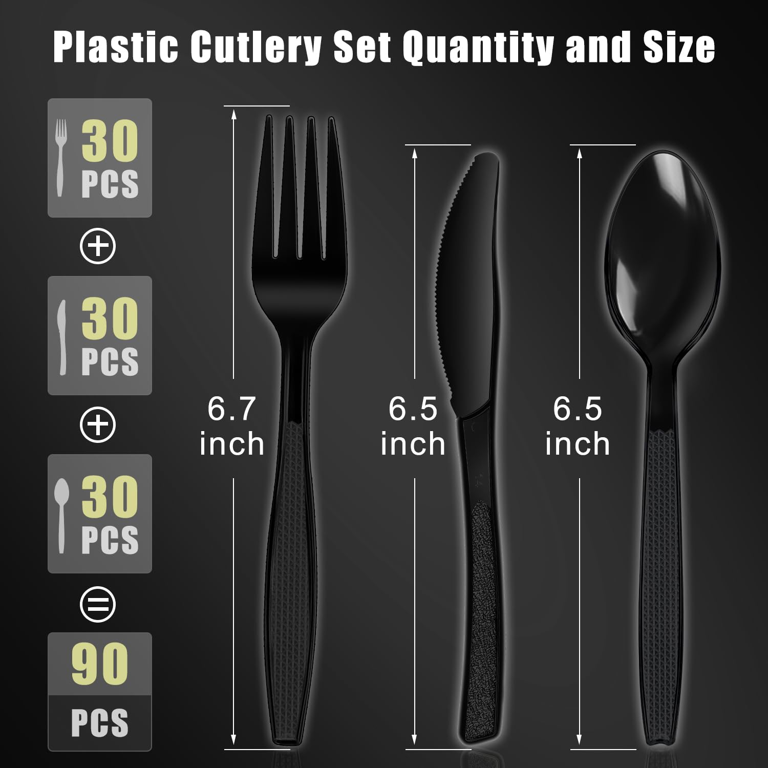 90-Piece Disposable Plastic Cutlery Set - Black Plastic Utensils for Wedding, Catering & Parties (30 Forks, 30 Spoons, 30 Knives) - Perfect for Outdoor Events, Picnics & Large Gatherings