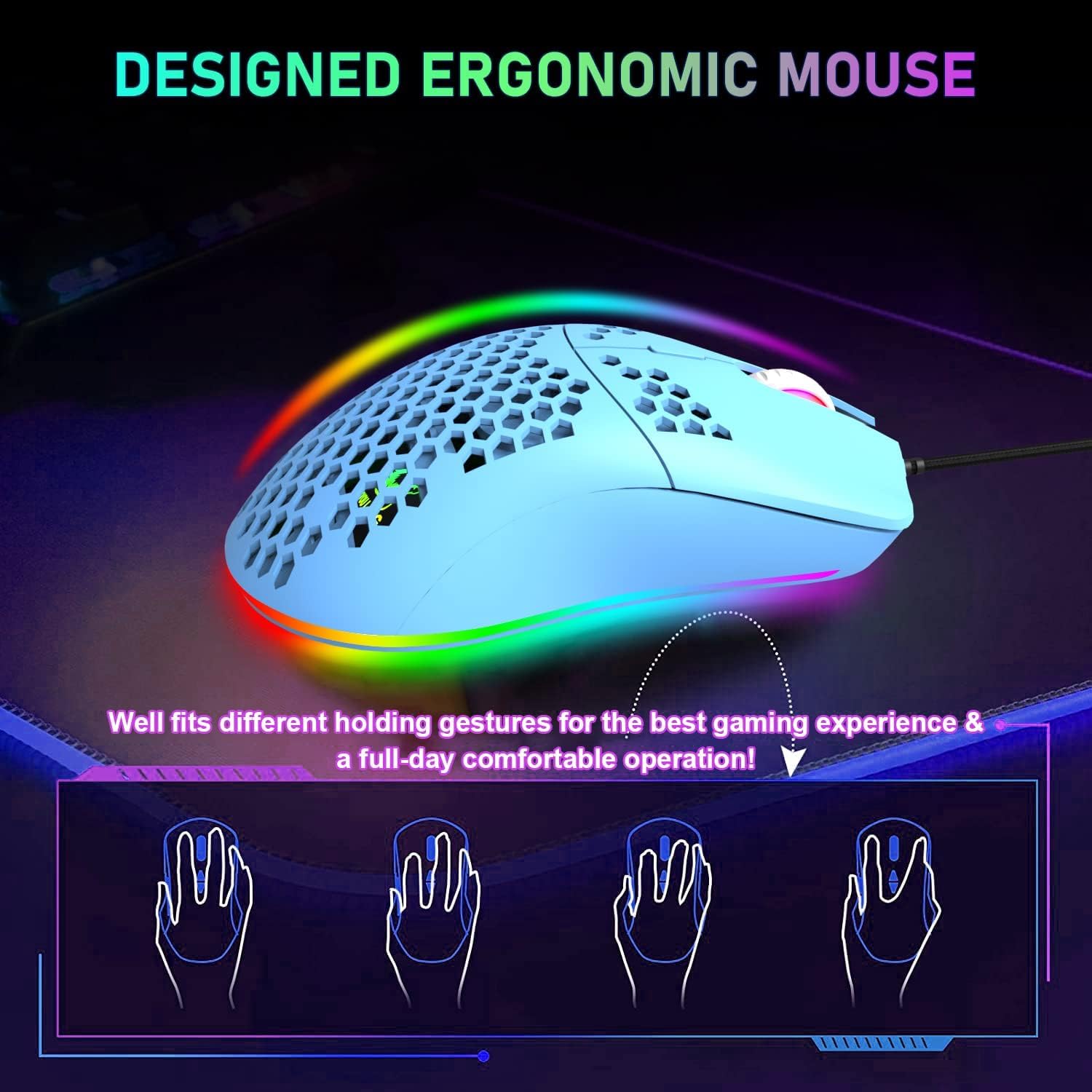 LexonElec KM614 65% RGB Mechanical Keyboard & Mouse Combo for Gaming & Office - Blue Switch