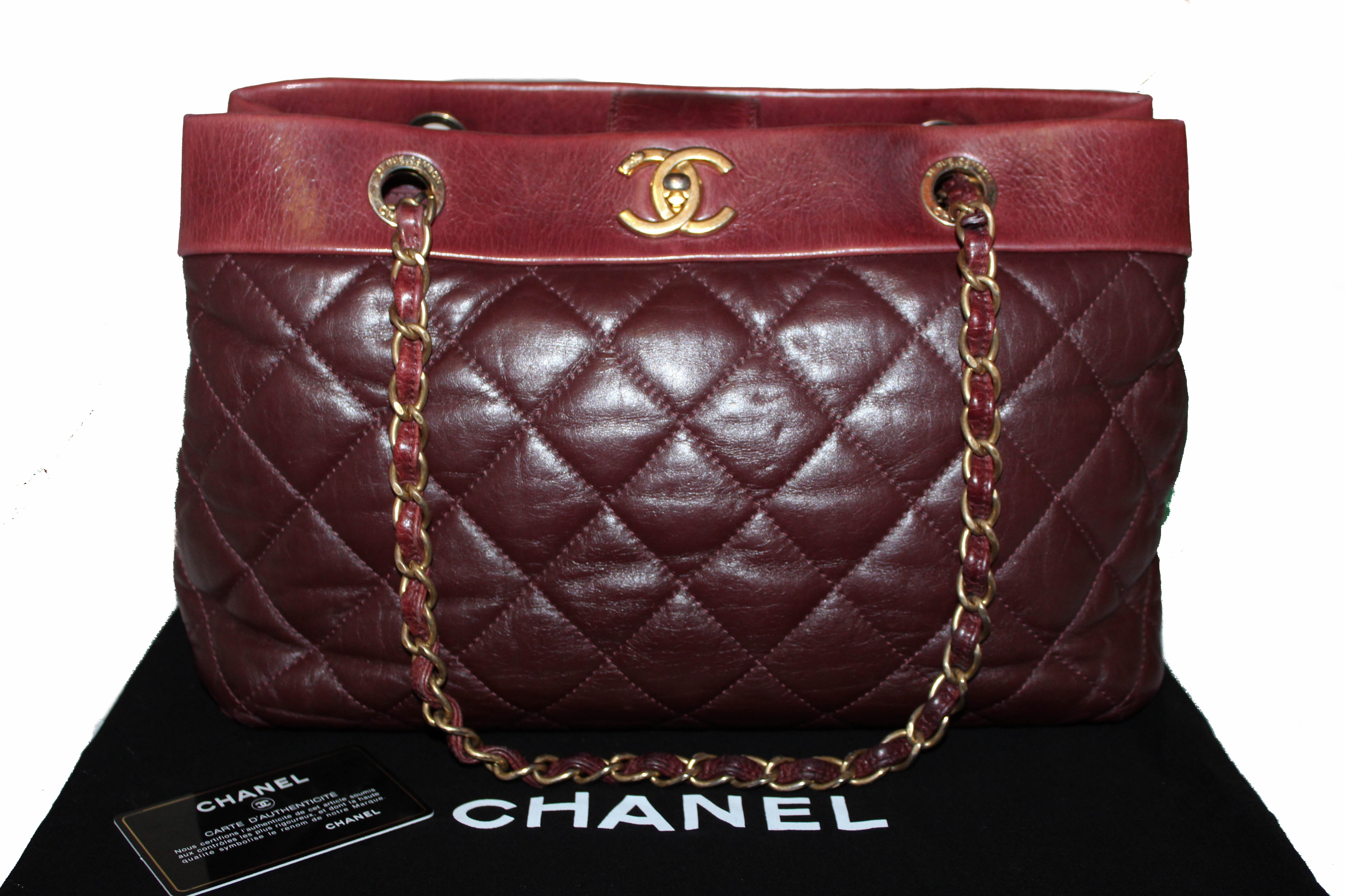 Authentic Chanel 31 Rue Cambon Paris Burgundy Distressed Leather Tote Bag - Luxury Designer Handbag for Women, Perfect for Work, Travel & Everyday Use