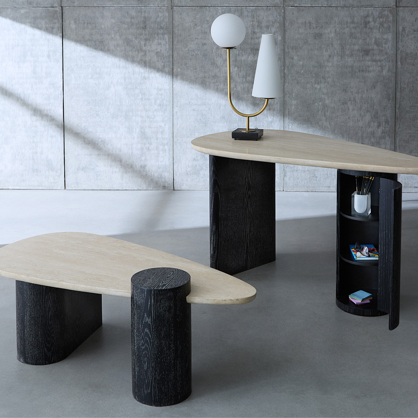 Modern Oeuf Travertine Cocktail Table - Round Natural Stone Coffee Table for Living Room, Lounge & Outdoor Patio - Elegant Home Decor & Entertaining Furniture