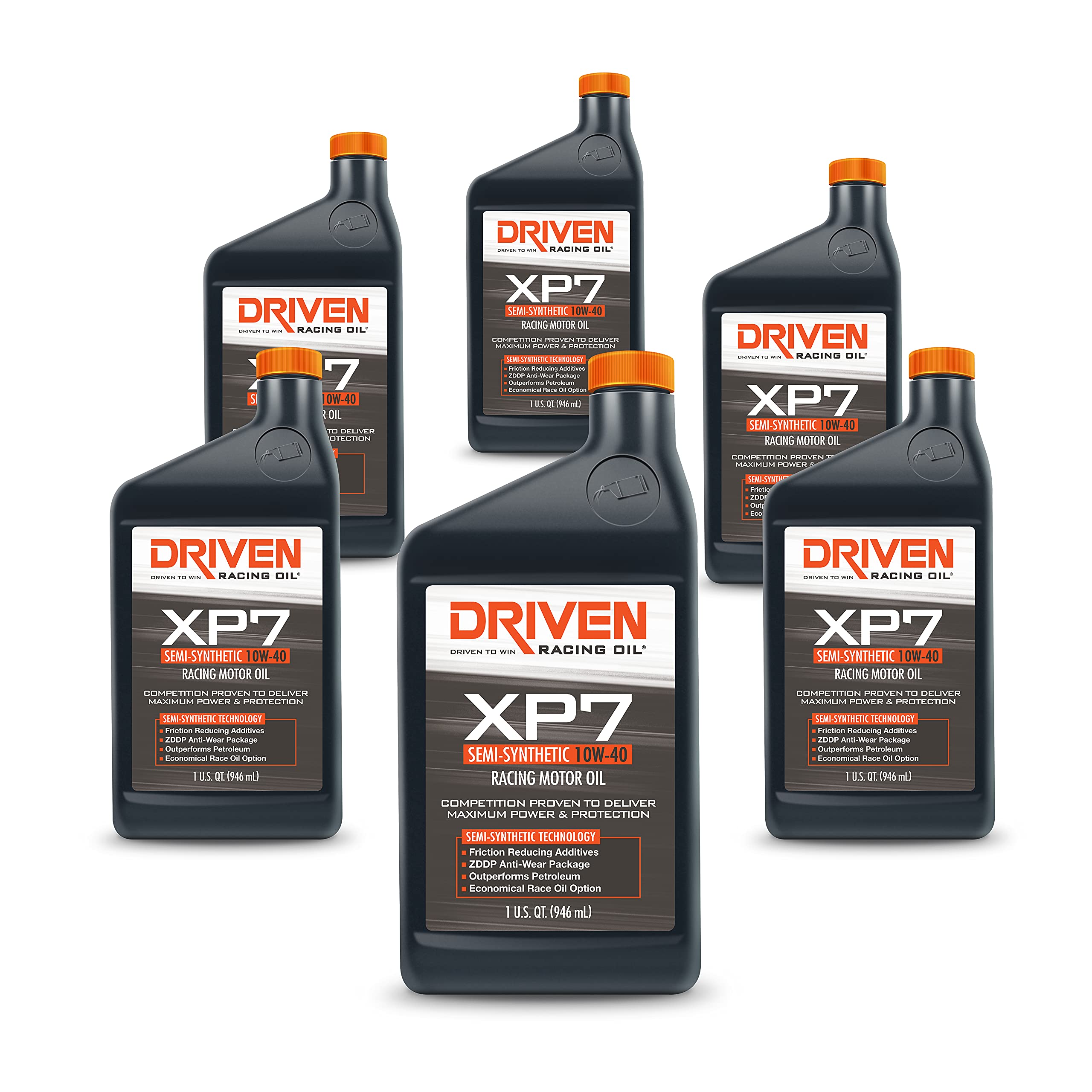 Driven Racing Oil XP7 Semi-Synthetic 10W-40 Motor Oil - 6 Quart Bottles for High Performance Engines | Ideal for Racing, Motorcycles & Classic Cars