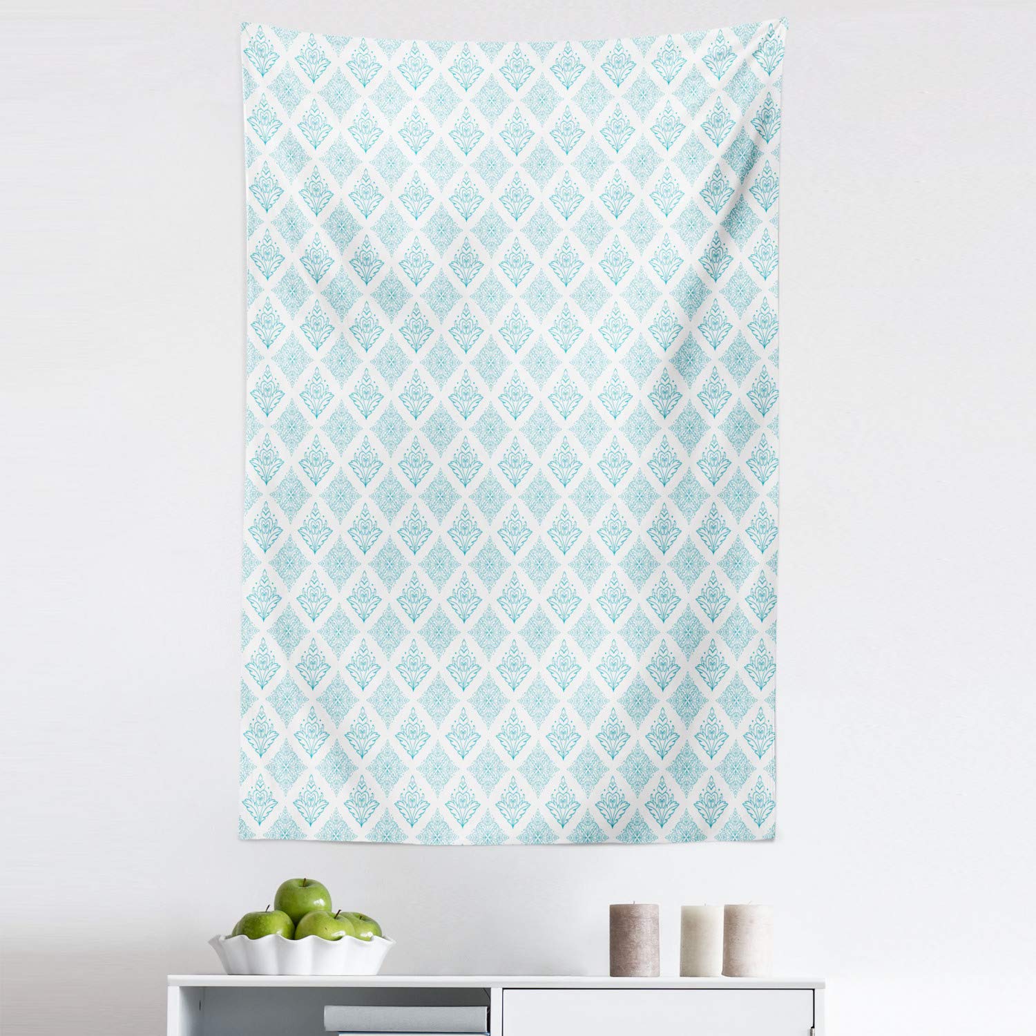 Ambesonne Floral Tapestry Wall Hanging - Modern Monochrome Damask Design with Classic Motif on Plain Backdrop - 30