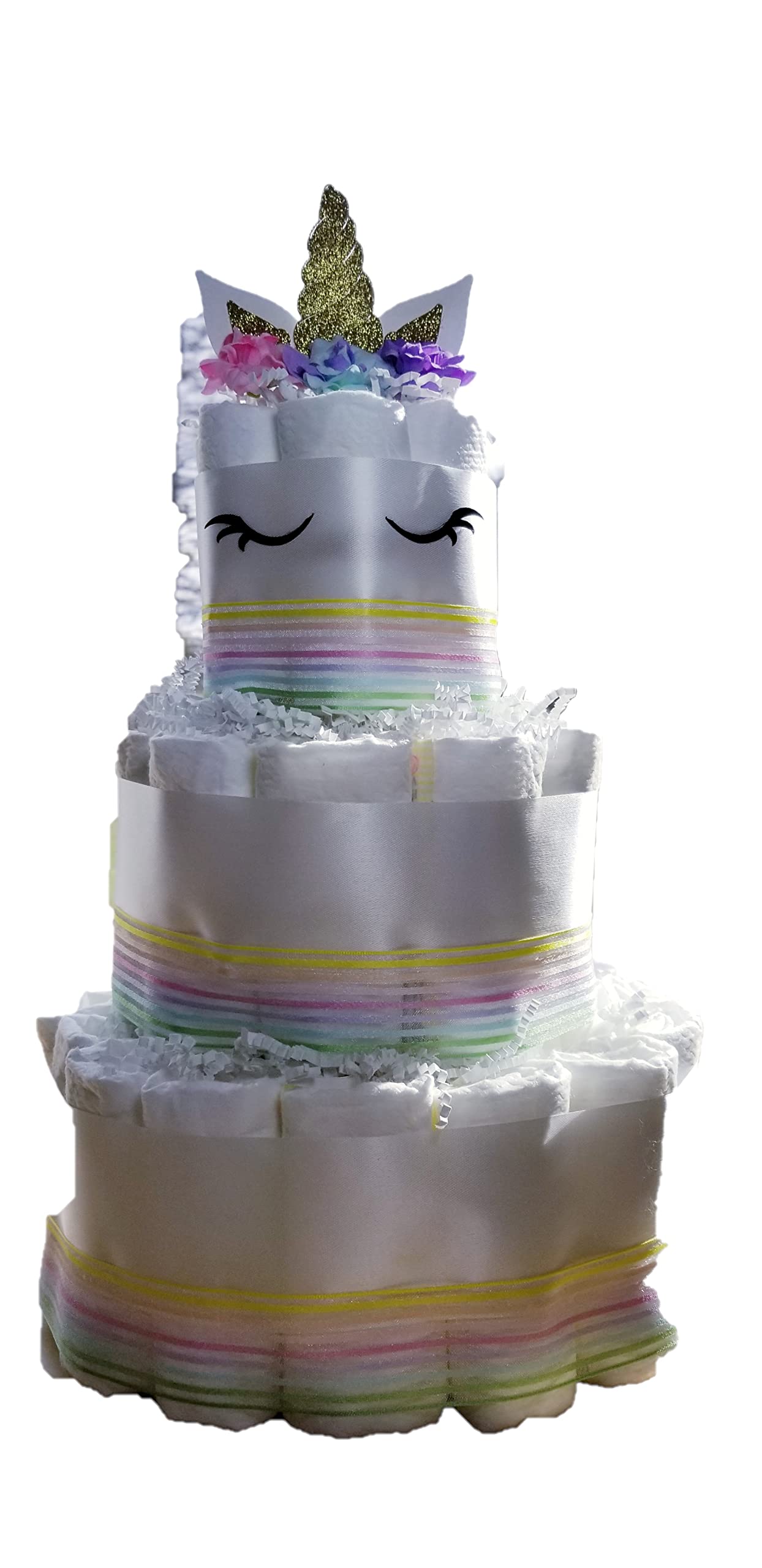 3 Tier Unicorn Diaper Cake for Baby Shower - Pastel Rainbow Diaper Tower with Gold/Silver Options - Perfect Gender Reveal Gift & Newborn Celebration Decoration