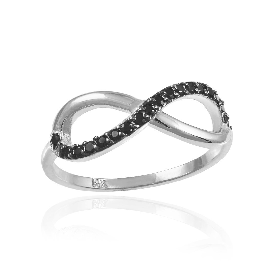 10K White Gold Infinity Ring with Black CZ for Women - Elegant Stackable Jewelry for Anniversary, Wedding & Everyday Wear