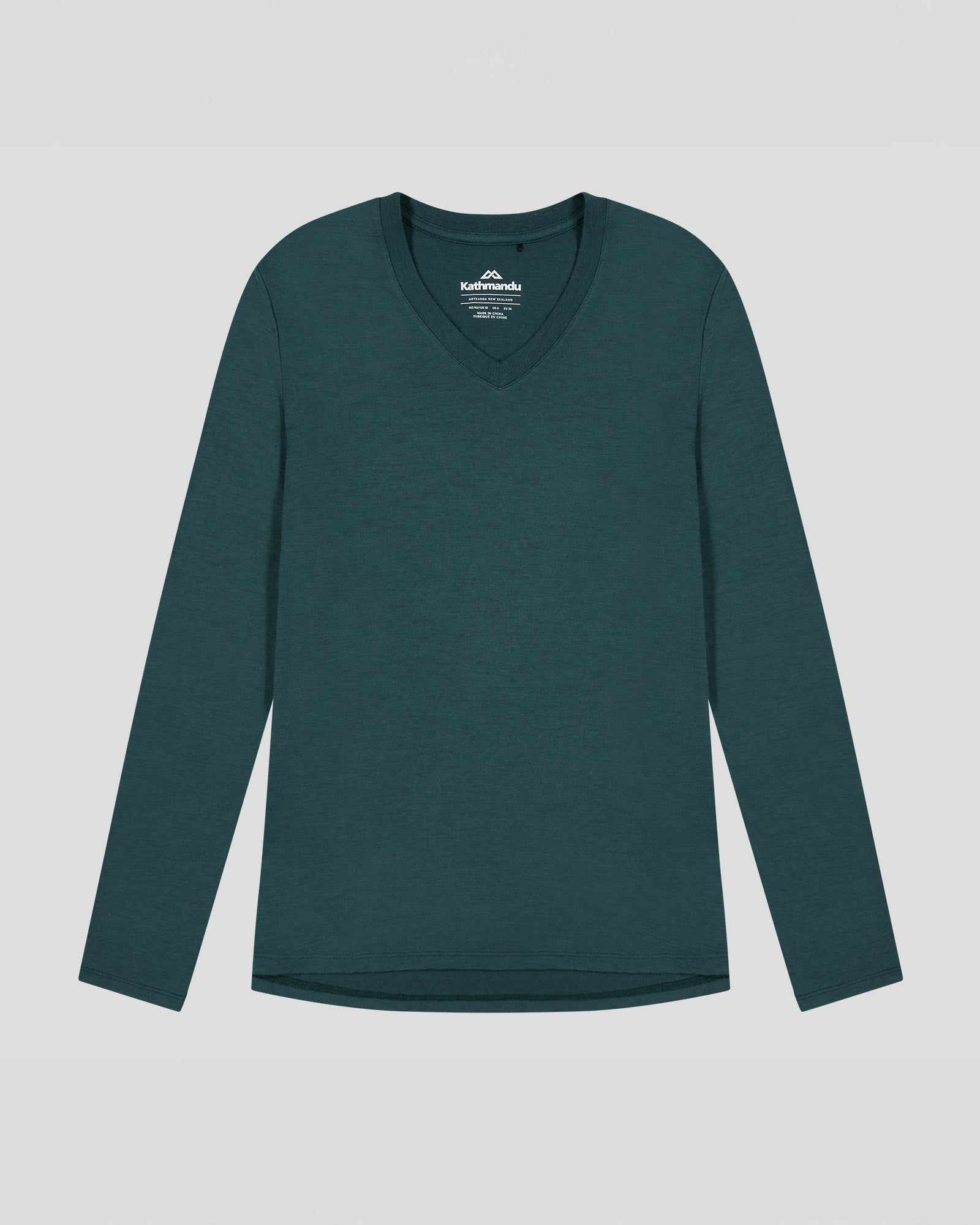 100% Merino Wool Women's Long Sleeve V-Neck Top - Deep Forest Green - Soft & Breathable Base Layer for Hiking, Yoga & Winter Wear