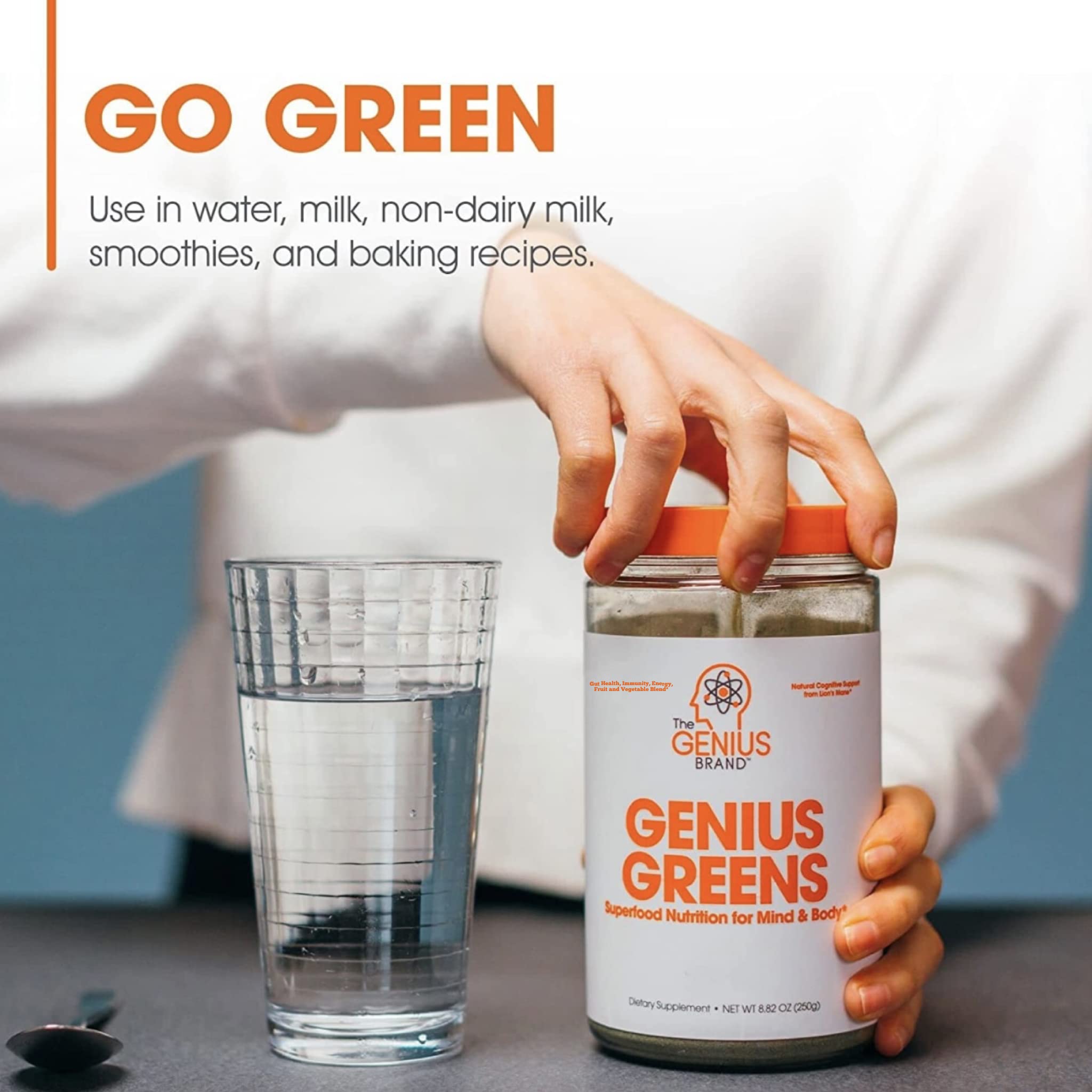 The Genius Brand - Organic Super Greens Superfood Powder with Spirulina, Lion's Mane, Kale & Spinach - Nootropic Supplement for Energy, Immunity & Brain Health - Antioxidant-Rich Juice & Smoothie Mix for Workouts, Detox & Daily Wellness