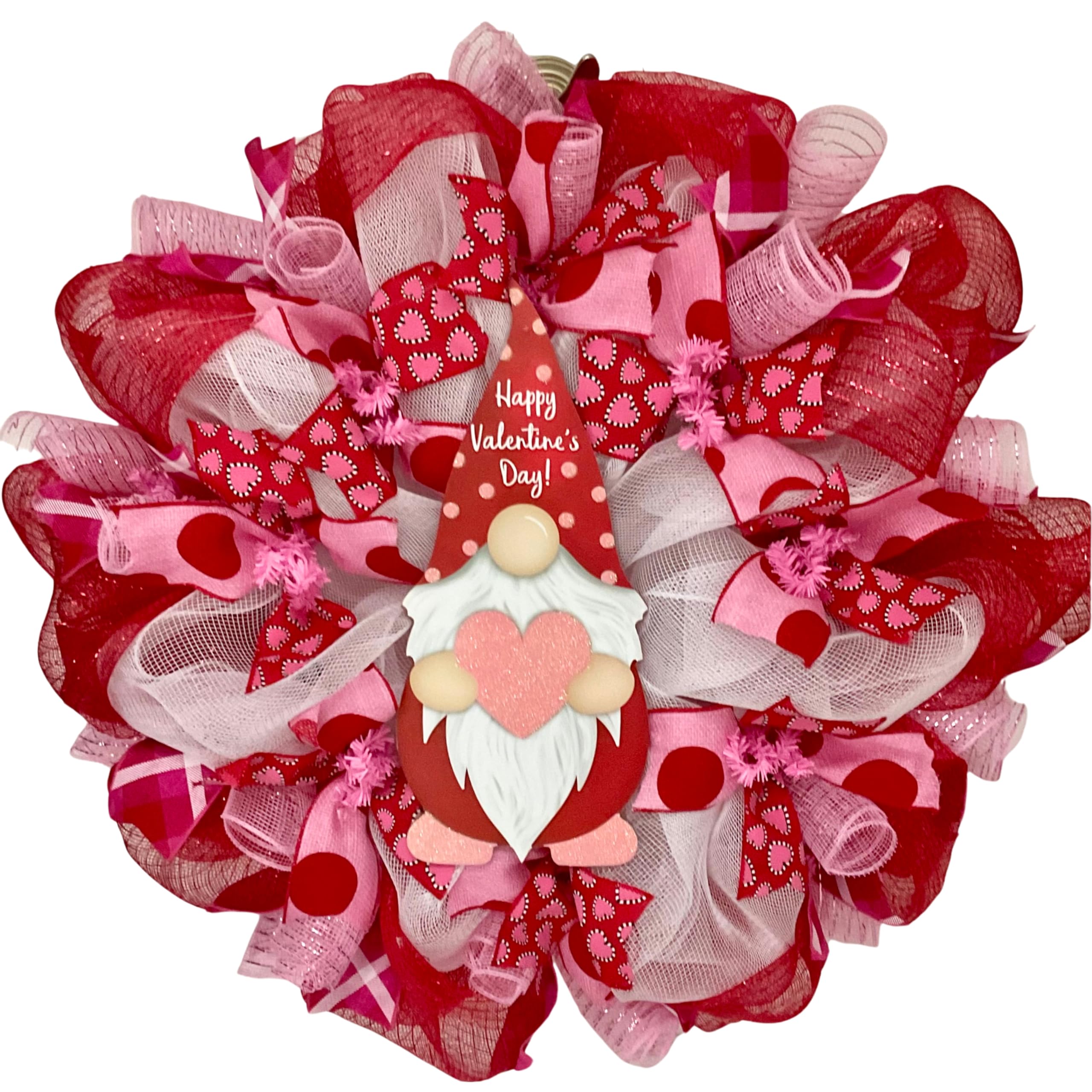 Handmade Valentine's Day Gnome Deco Mesh Wreath - Romantic Home Door Decor for Valentine's, Wedding, Anniversary & Seasonal Celebration