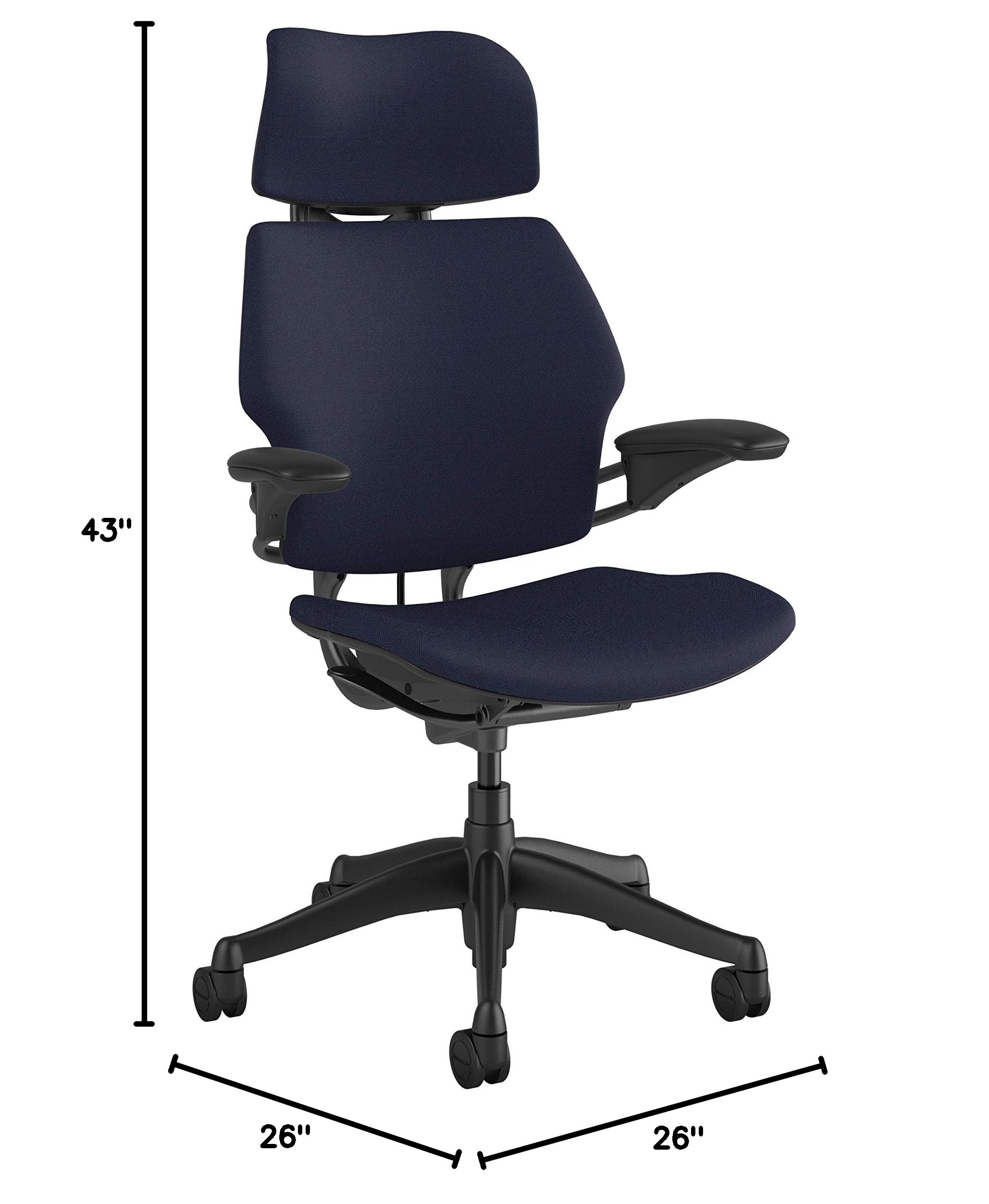 Humanscale Freedom Ergonomic Office Chair with Headrest - Adjustable Height & Duron Arms - Hard Floor Wheels - Graphite Frame & Navy Blue Fabric - Perfect for Home Office, Gaming & Workspaces