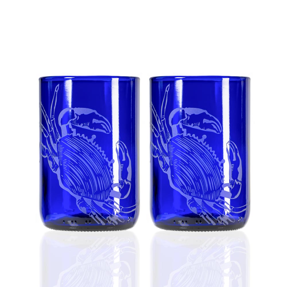 Upcycled Copper Crab 12oz Blue Reusable Tumbler Set of 2 - Eco-Friendly Drinkware for Coffee, Tea & Cold Beverages at Home, Office or Outdoor Adventures