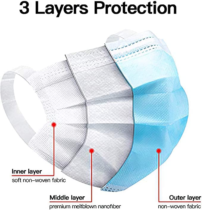 VEER MEDICINES 100-Pack Disposable 3-Ply Surgical Face Masks with Nose Wire for Men & Women - Breathable Protection for Daily Use, Travel, and Public Safety