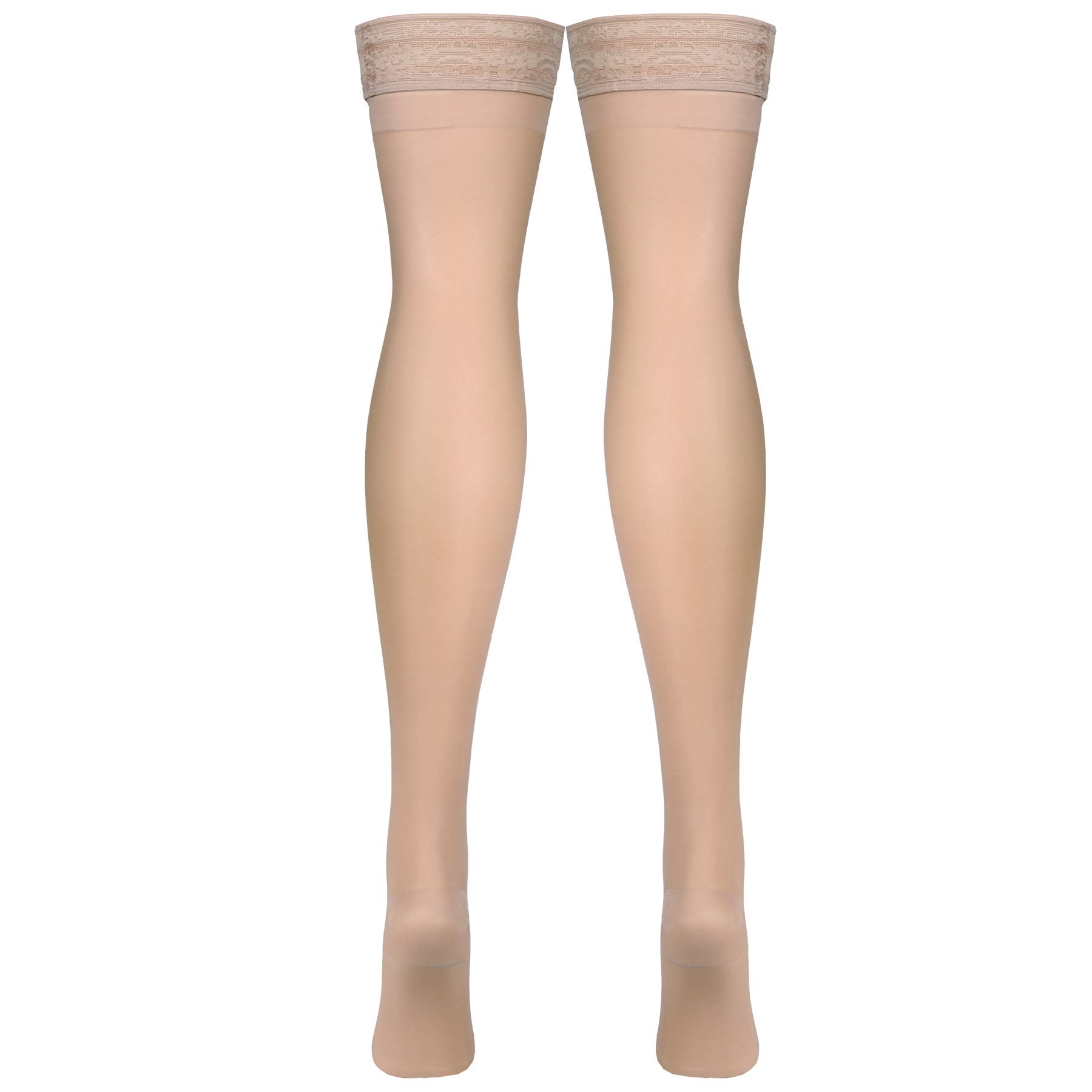 Truform Sheer Compression Stockings 15-20 mmHg - Women's Thigh High Support Stockings, 20 Denier Nude Large - Perfect for Travel, Work & Varicose Vein Relief