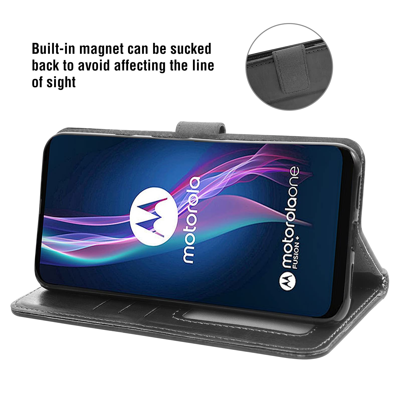 Moto One Fusion+ Wallet Case with Card Holder & Stand - Black for Men & Women | Durable Phone Accessories for Daily Use