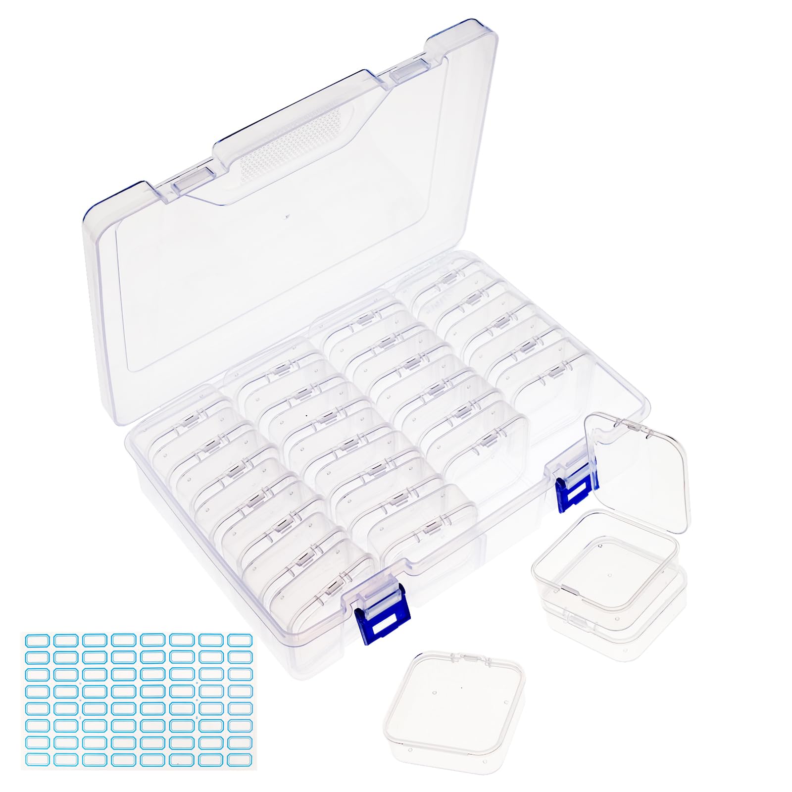 28Pcs Clear Bead Organizer Box with 1 Storage Case & Labels - Small Plastic Jewelry Storage Containers for DIY Crafts, Beading Supplies, Sewing Accessories - Perfect for Home Crafting, Jewelry Making & Travel Organization
