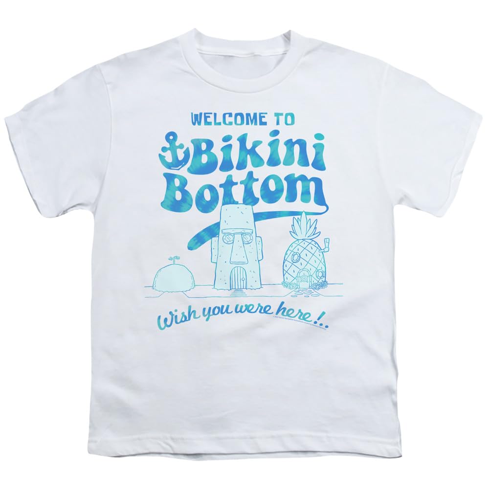 Popfunk Classic SpongeBob Bikini Bottom Welcome Unisex Youth T-Shirt - Cartoon Character Tee for Kids & Teens - Perfect for School, Parties & Casual Wear