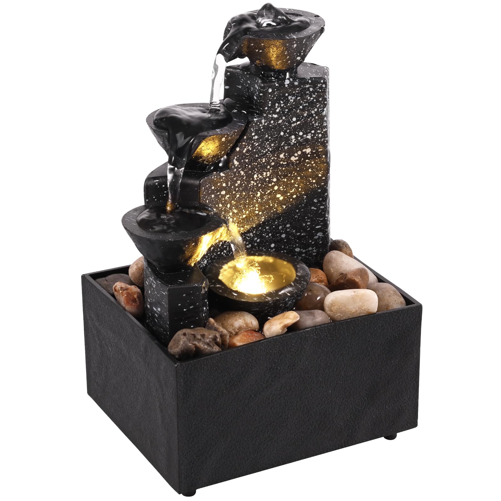 Relaxing Tabletop Waterfall Fountain with LED Lights for Home & Office Decor