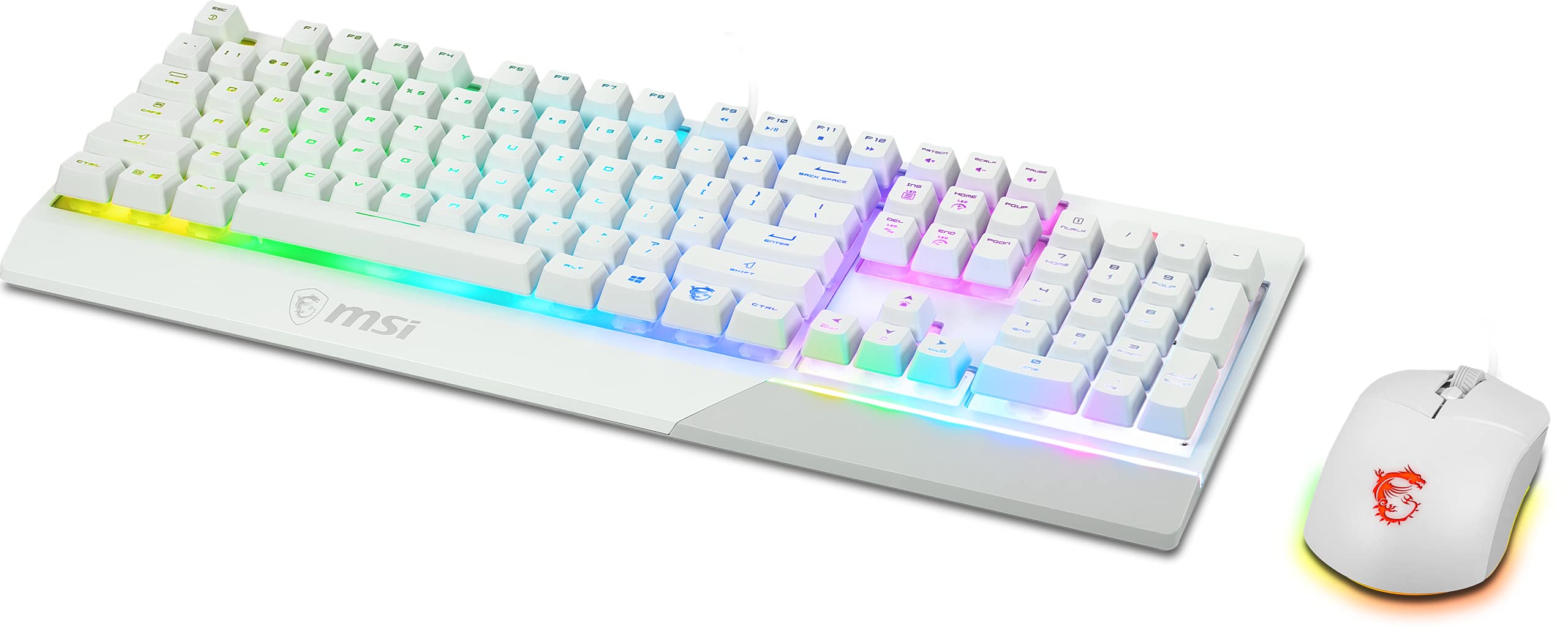 MSI VIGOR GK30 White Gaming Keyboard and Mouse Combo - UK Layout, Mech-Membrane Hybrid Switches, 6-Zone RGB Keyboard, Dual-Zone RGB Mouse, 5000 DPI Optical Sensor | Perfect for PC Gaming, Streaming, and Esports Enthusiasts