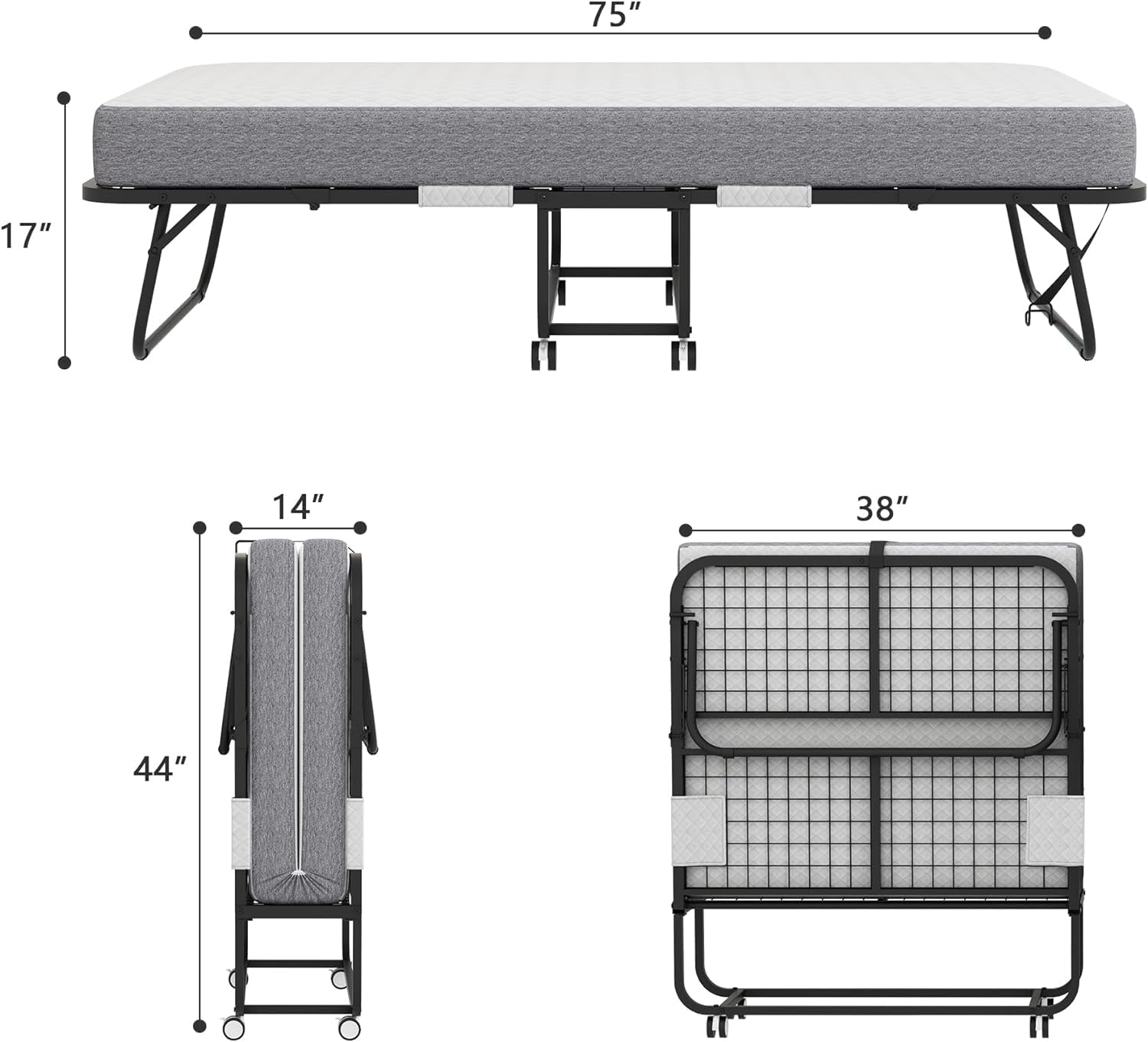 Foldable Twin Size Guest Bed with Memory Foam Mattress - 75