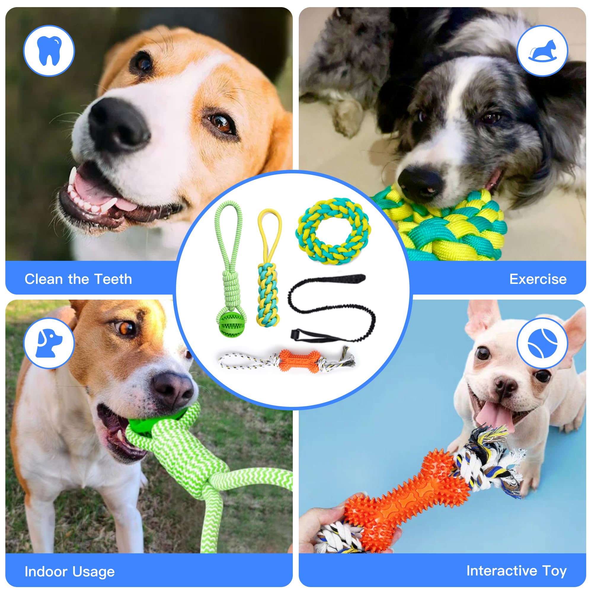 Durable Bungee Tug Toy for Dogs with 4 Chew Toys - Interactive Tug of War Rope Toy for Small to Large Breeds | Hanging Tree Toy for Outdoor Play & Indoor Exercise | Promotes Dental Health with Chew Ball & Bone - Perfect for Backyard Fun, Dog Parks & Training Sessions