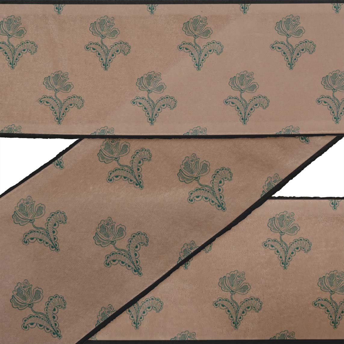 Green Leaves & Floral Block Printed Dupion Fabric Ribbon Trim - 9 Yards, 3 Inches Wide for Crafts, Sewing & DIY Accessories | Perfect for Dressmaking, Home Decor, Gift Wrapping & Scrapbooking