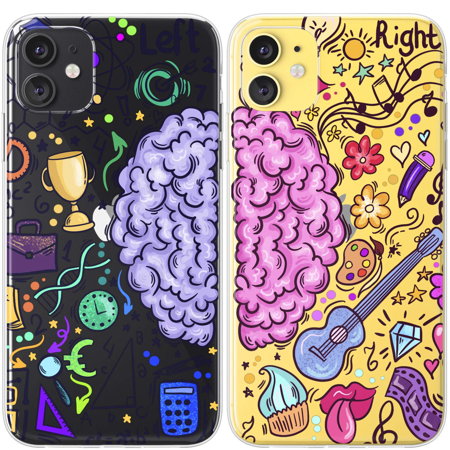 **Premium Slim Cute Protective Silicone Phone Case Compatible with iPhone 15 Pro Max/14 Plus/13/12 Mini/11/SE/XS/XR/8/7 - Unique Brain Art Design for Girlfriend, Best Friend, Couple - Perfect for Science & Music Lovers, Daily Use & Gifting**