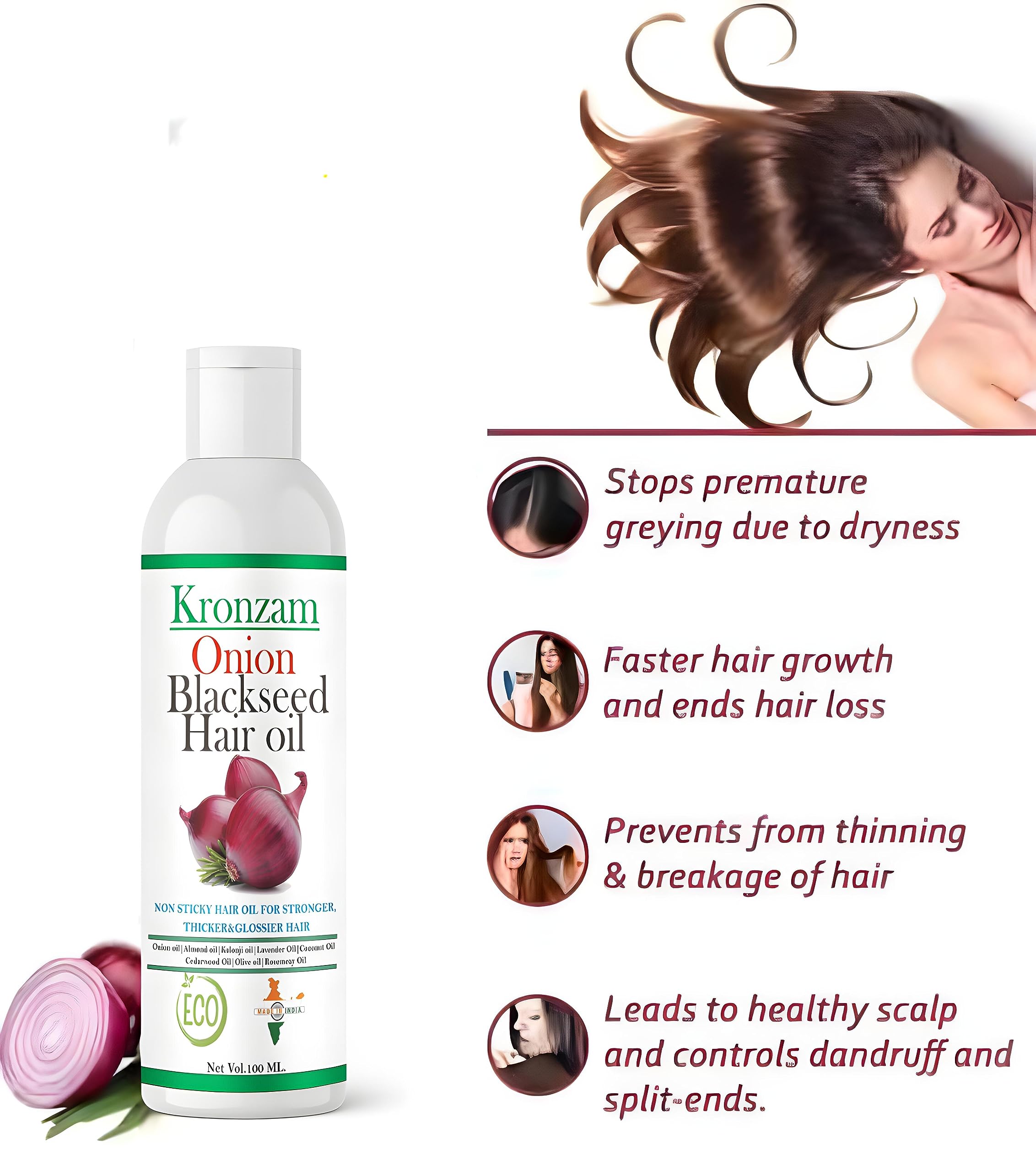Premium Black Seed Onion Hair Oil for Hair Growth & Hair Fall Control - Natural & Mineral Oil Free - Promotes Thicker, Stronger Hair - Ideal for Daily Scalp Massage & Hair Care Routine (Pack of 1)
