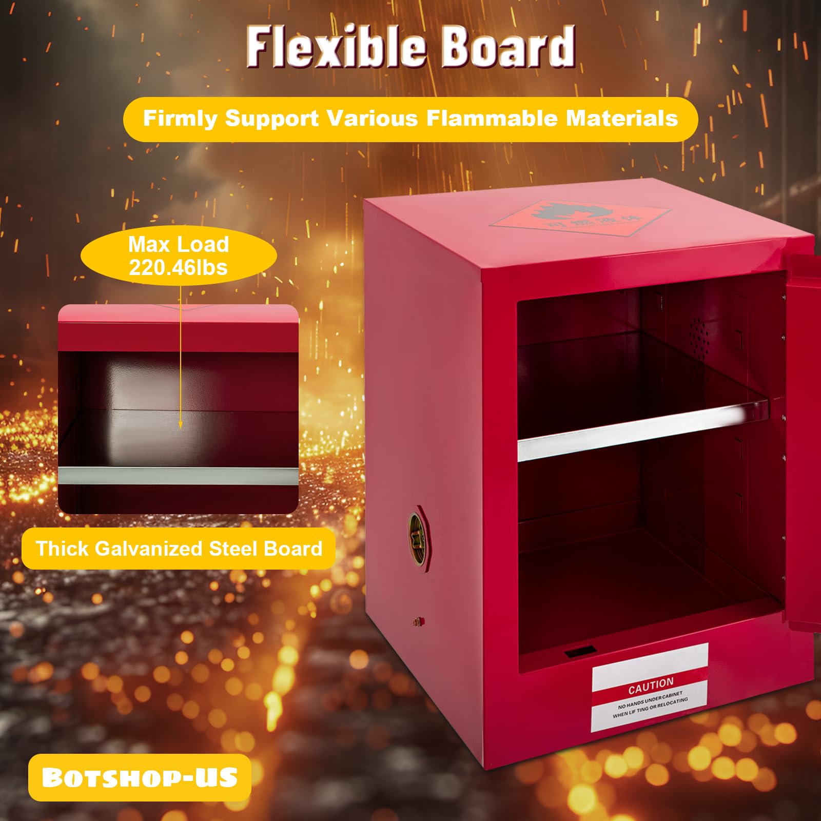 Gdrasuya10 4-Gallon Flammable Liquid Safety Storage Cabinet - Fireproof Hazardous Chemical Cabinet with Adjustable Shelves, 17x17x22 Inches, Red - Ideal for Garage, Workshop & Laboratory Chemical Storage