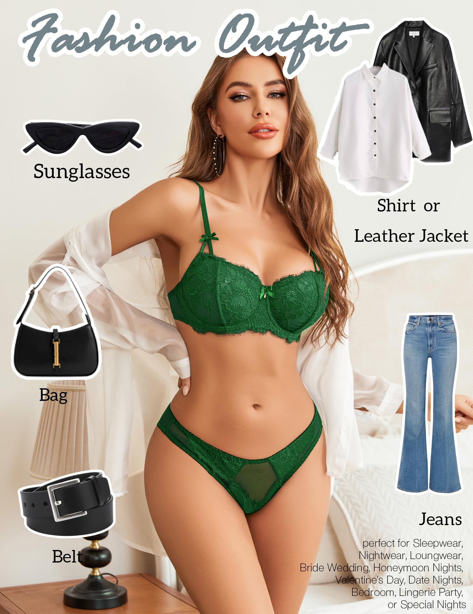 Avidlove Women's Lace Lingerie Set - Strappy V-Neck Bra & Panty 2-Piece Babydoll Outfit S-XXL | Sexy Underwear for Date Night, Anniversary Gift, Bridal Shower