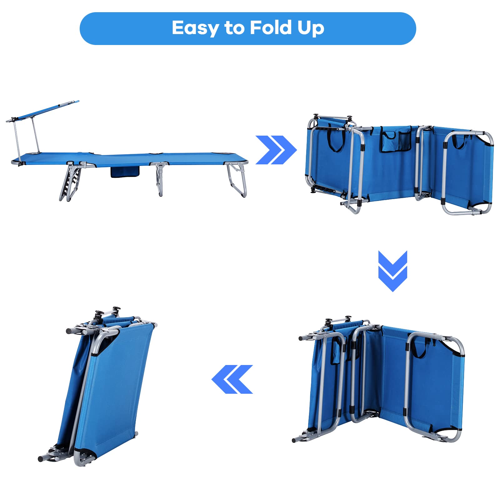 Tangkula 5-Position Folding Reclining Beach Chair with 360° Adjustable Canopy & Side Storage Pocket - Portable Outdoor Lounge Chair for Beach, Pool, Patio, Backyard, Camping & Sunbathing (Navy Blue, 2 Pack)