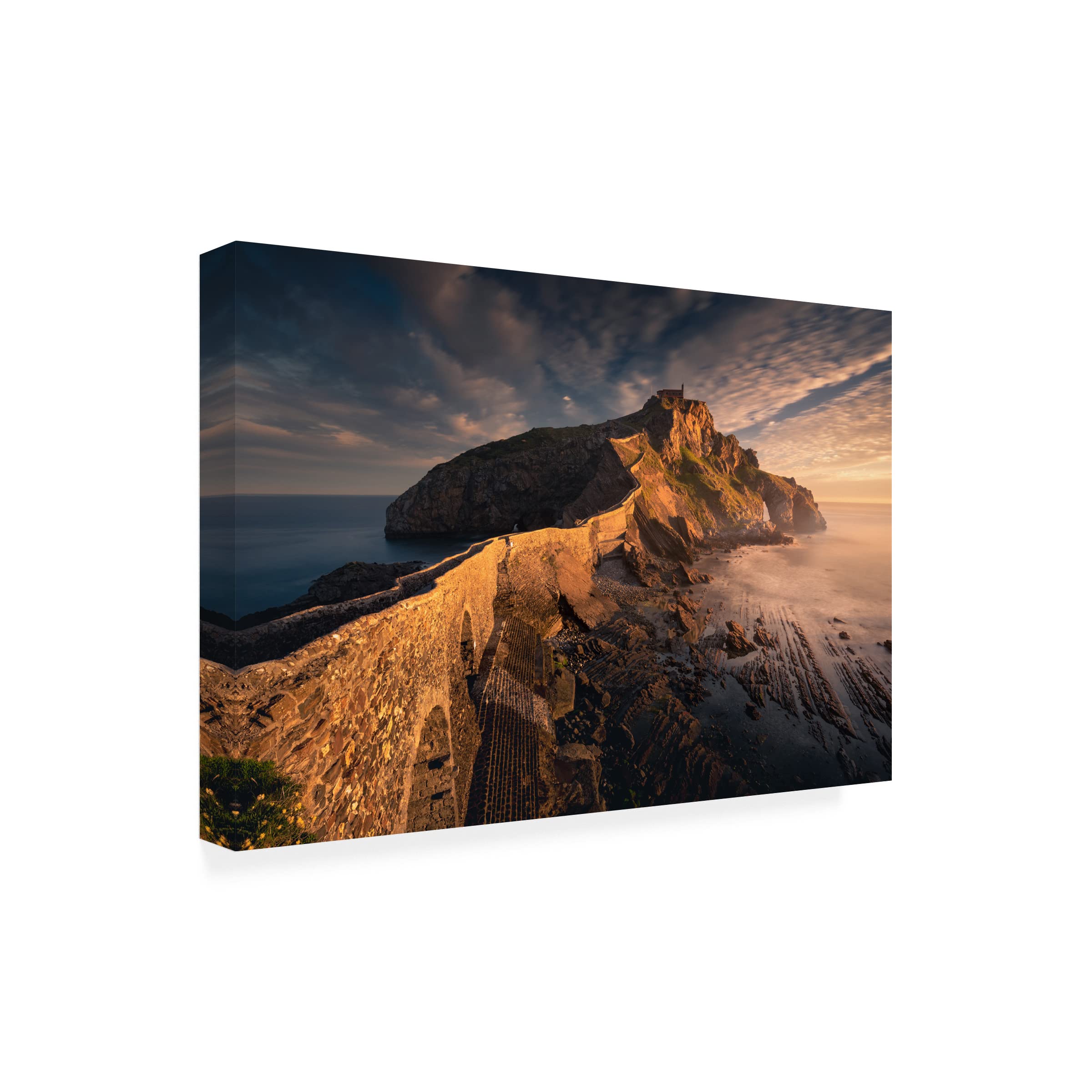 Trademark Fine Art 'Gaztelugatxe' Canvas Wall Art Print by Karol Nienartowicz - Stunning Landscape Painting for Living Room, Bedroom & Office Decor