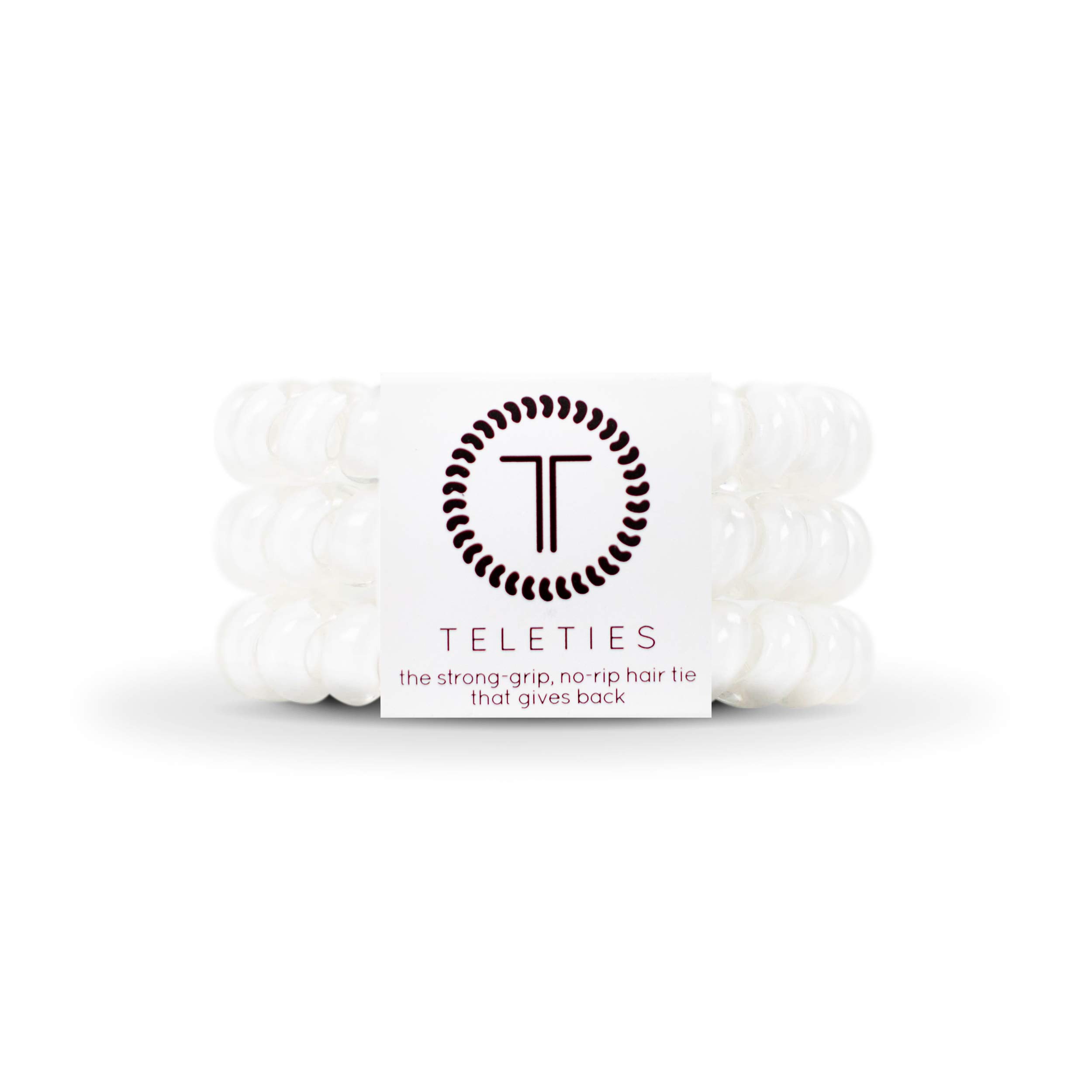 TELETIES Spiral Hair Coils - Strong Grip No Rip Phone Cord Hair Ties for Women, Water Resistant No Crease Ponytail Holders, 3 Pack Large Coconut White - Perfect for Workouts, Yoga, and Everyday Styling