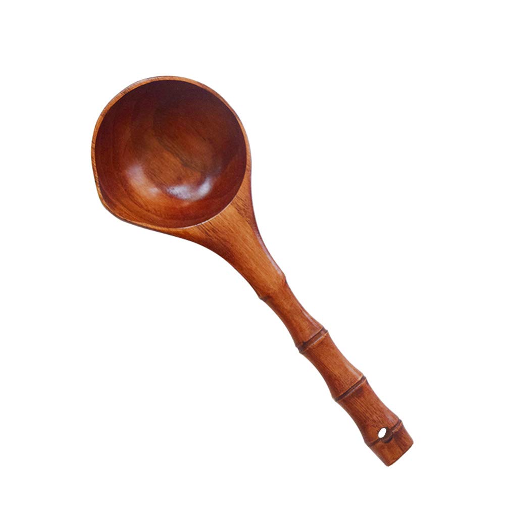 DOITOOL Wooden Soup Spoons Set - Large Scoop Non-Slip Handle Kitchen Utensils for Cooking, Serving Soup, Stew, Cereal & Dessert | Eco-Friendly Wooden Ladle for Home & Restaurant Use