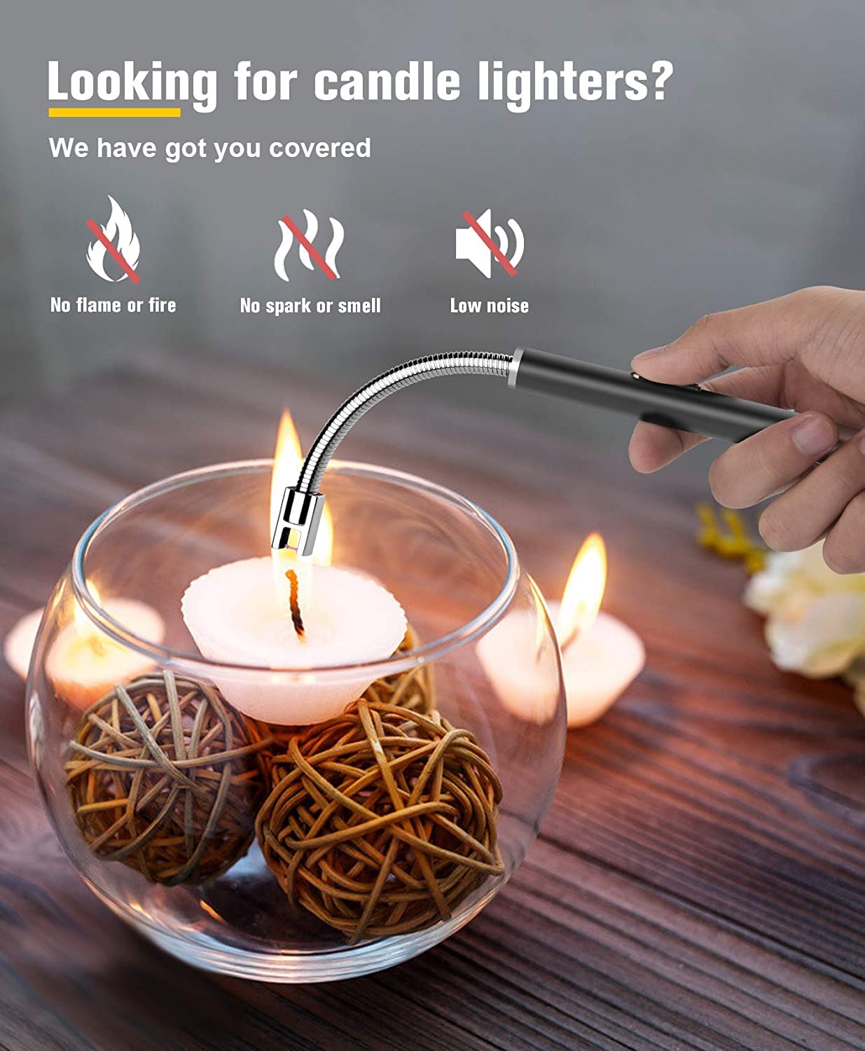 Blaziken Rechargeable USB Arc Lighter with LED Battery Display - Flexible Neck Electric Lighter for Candles, Gas Stoves, Camping & BBQ - Perfect for Home, Kitchen, Outdoor Adventures & Emergency Use