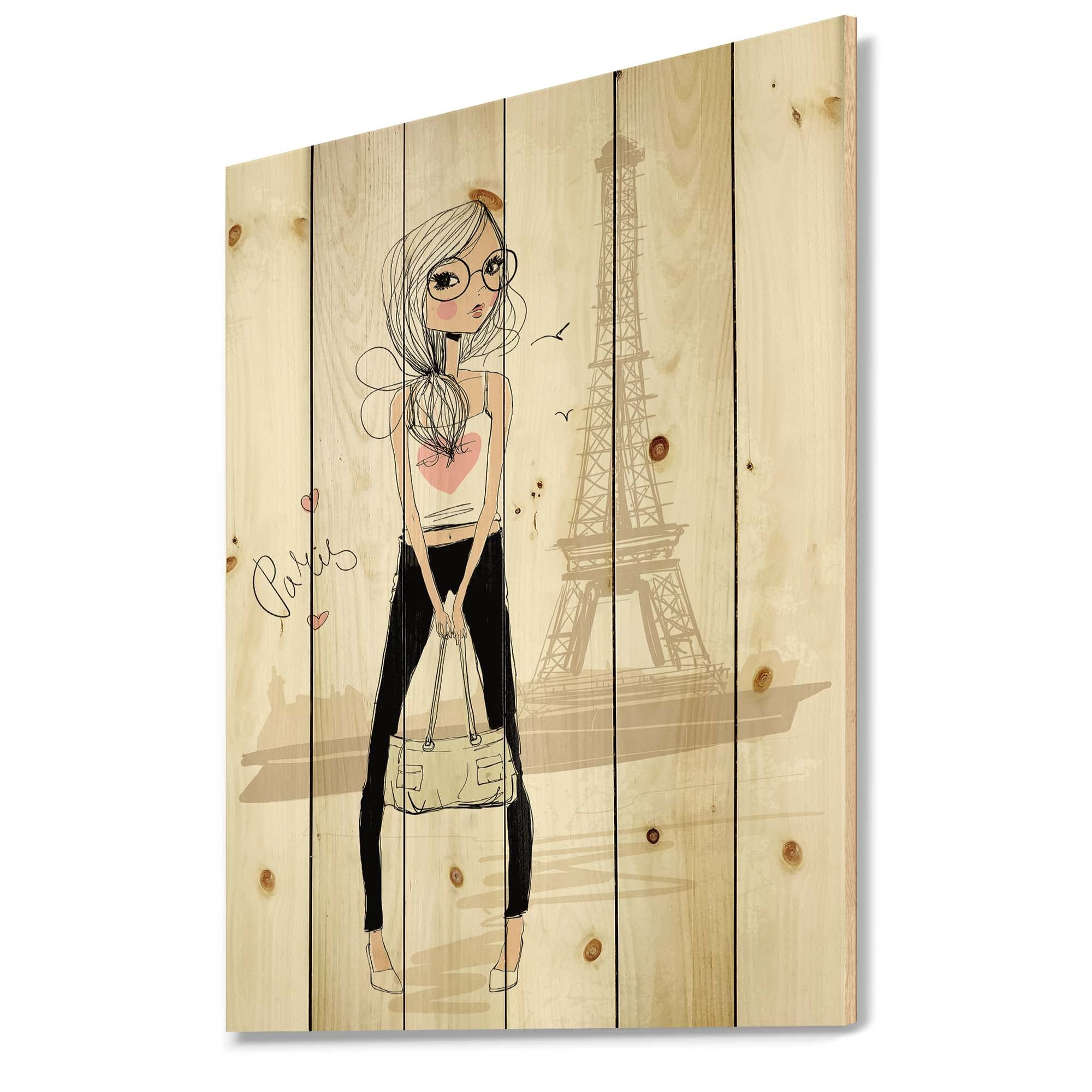 DesignQ Paris Eiffel Tower Girl Wood Wall Art for Kids' Room Decor