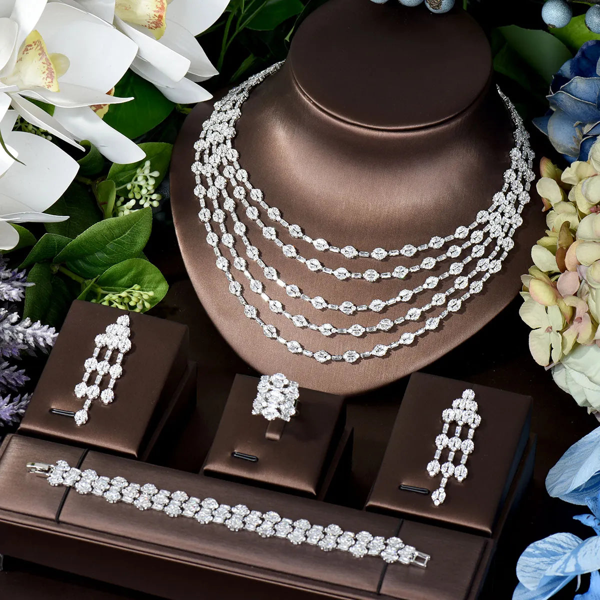 HIBRIDE Tassel CZ Jewelry Set - Elegant Cubic Zirconia Necklace & Earrings for Women | Perfect for Parties, Weddings & Special Occasions