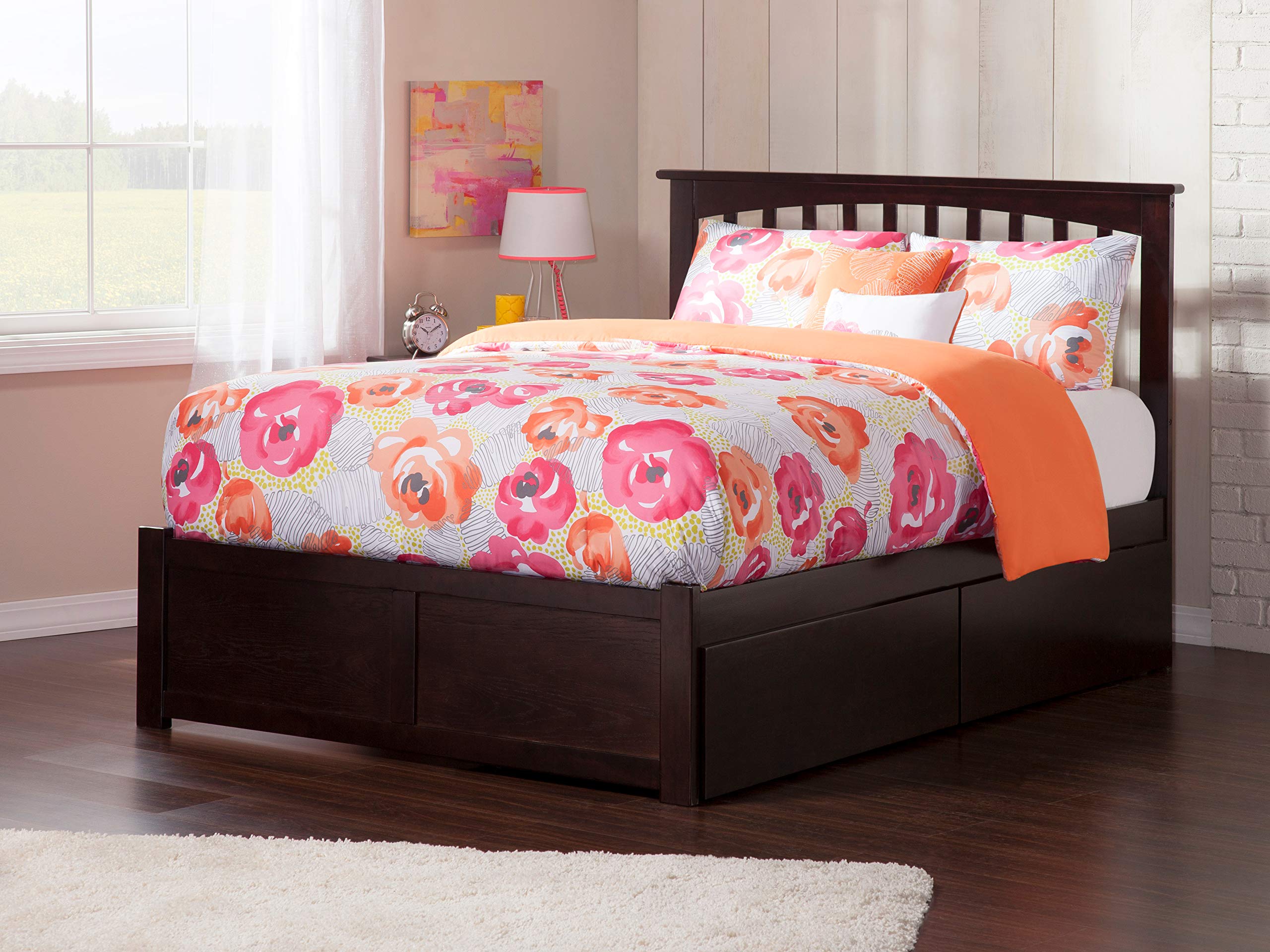 AFI Mission Full Size Platform Bed with Footboard & Storage Drawers in Espresso - Solid Wood Bed Frame for Bedroom, Guest Room & Dorm - Easy Assembly & Space Saving Design