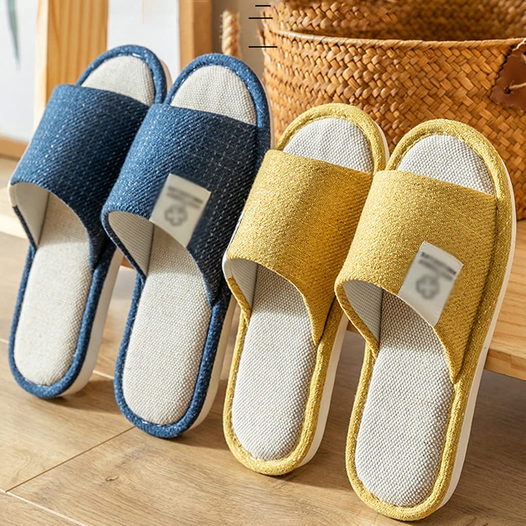 Comfortable Unisex Linen Slippers for Women & Men - Breathable Cotton Flax Indoor/Outdoor Open-Toe Sandals - Home Lounge, Spa, Backyard, Beach (Blue, Size EUR40-41)